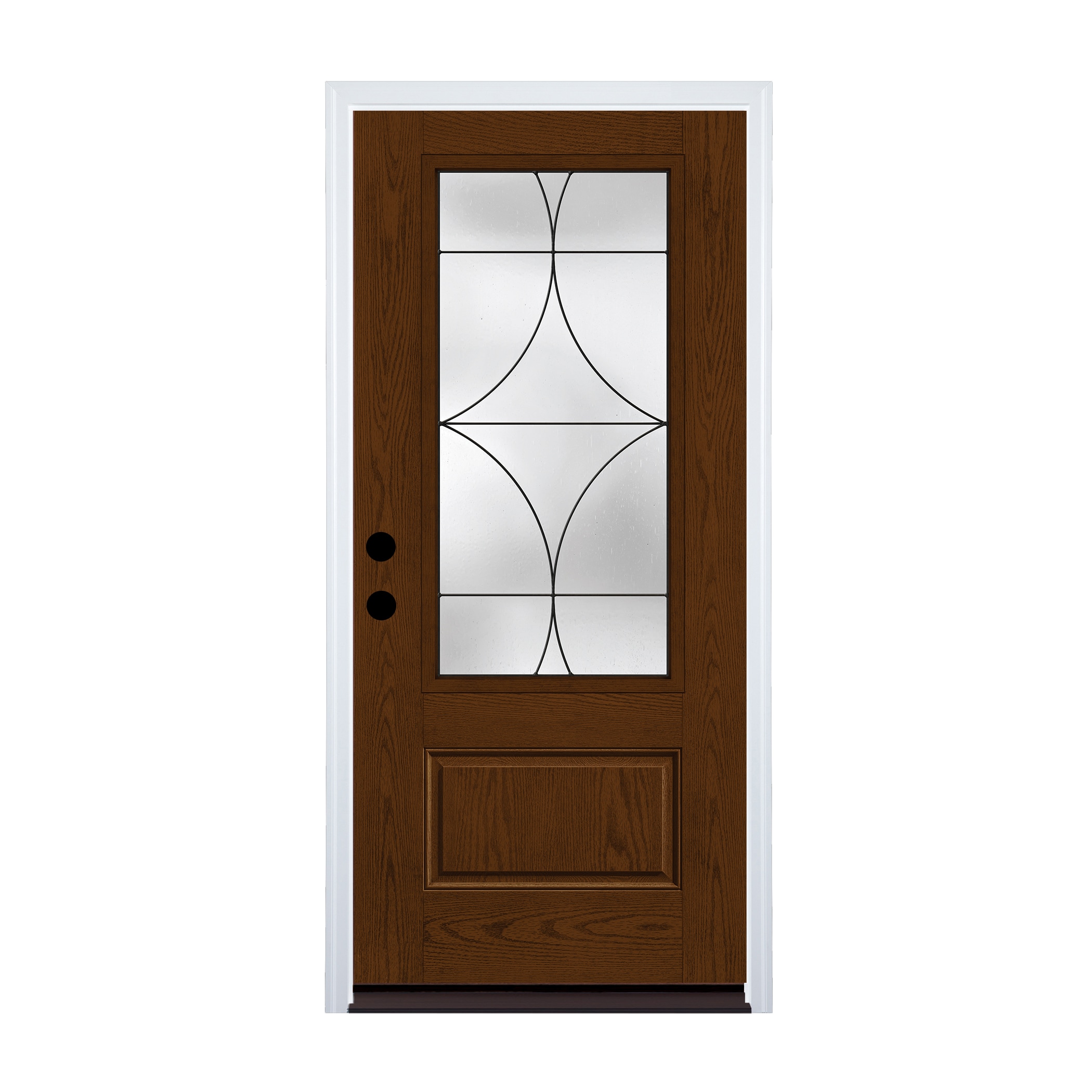 Therma-Tru FC4525-ADVF-RIB4-NE Latitude Entry Door 36-in x 80-in x Fiberglass 3/4 lite Right-hand inswing New Earth Stained Prehung Front Door with Brickmould Insulating core