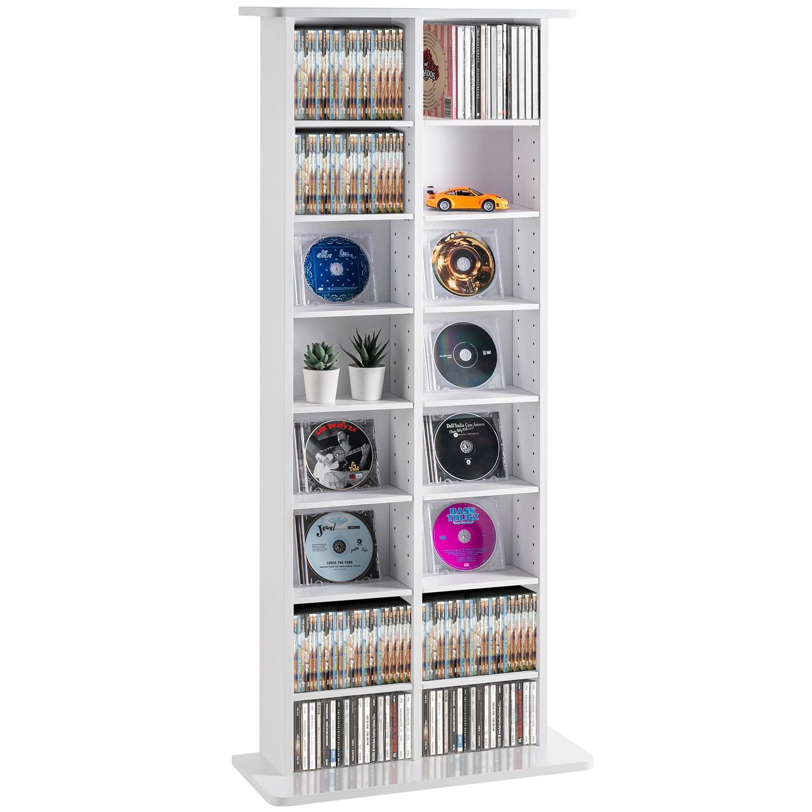 VEVOR SCDVDCDCCJKF05734V0 Media Storage Cabinet  8-layer DVD Shelf Holds up to 464 CDs  Adjustable CD Shelves 16 Compartments  Protects and Organizes Music  Movie  Video Games or Memorabilia Collections  White