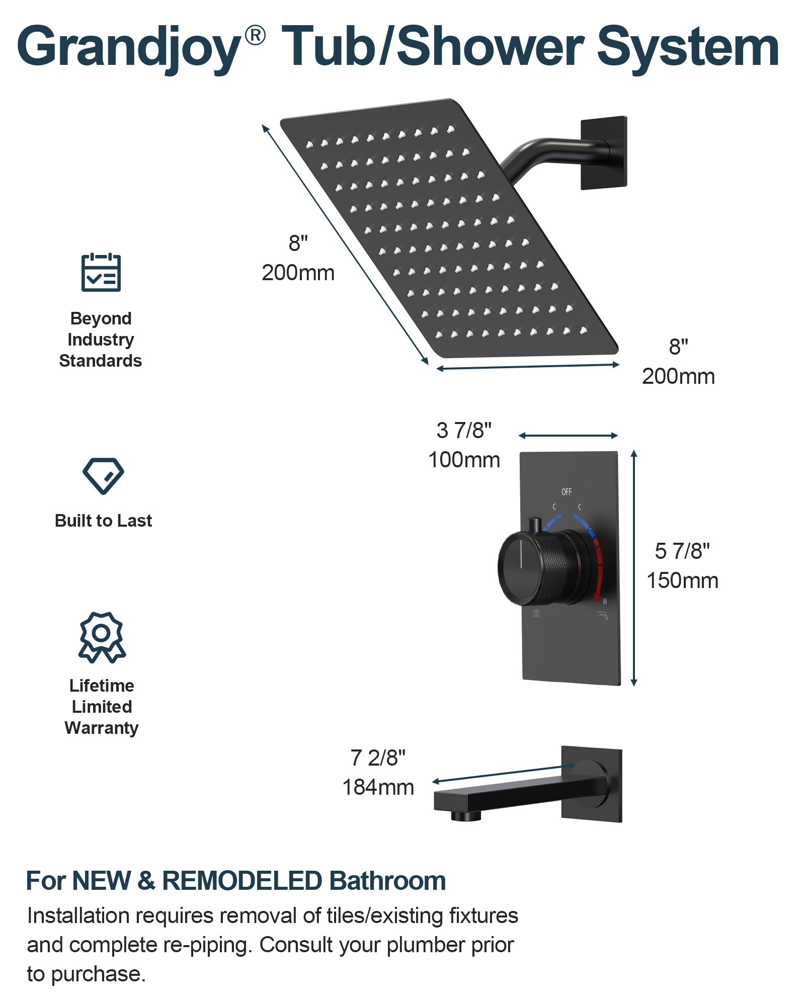 GRANDJOY TOBILI5185CH Showerhead-Bar-Panels - View #9