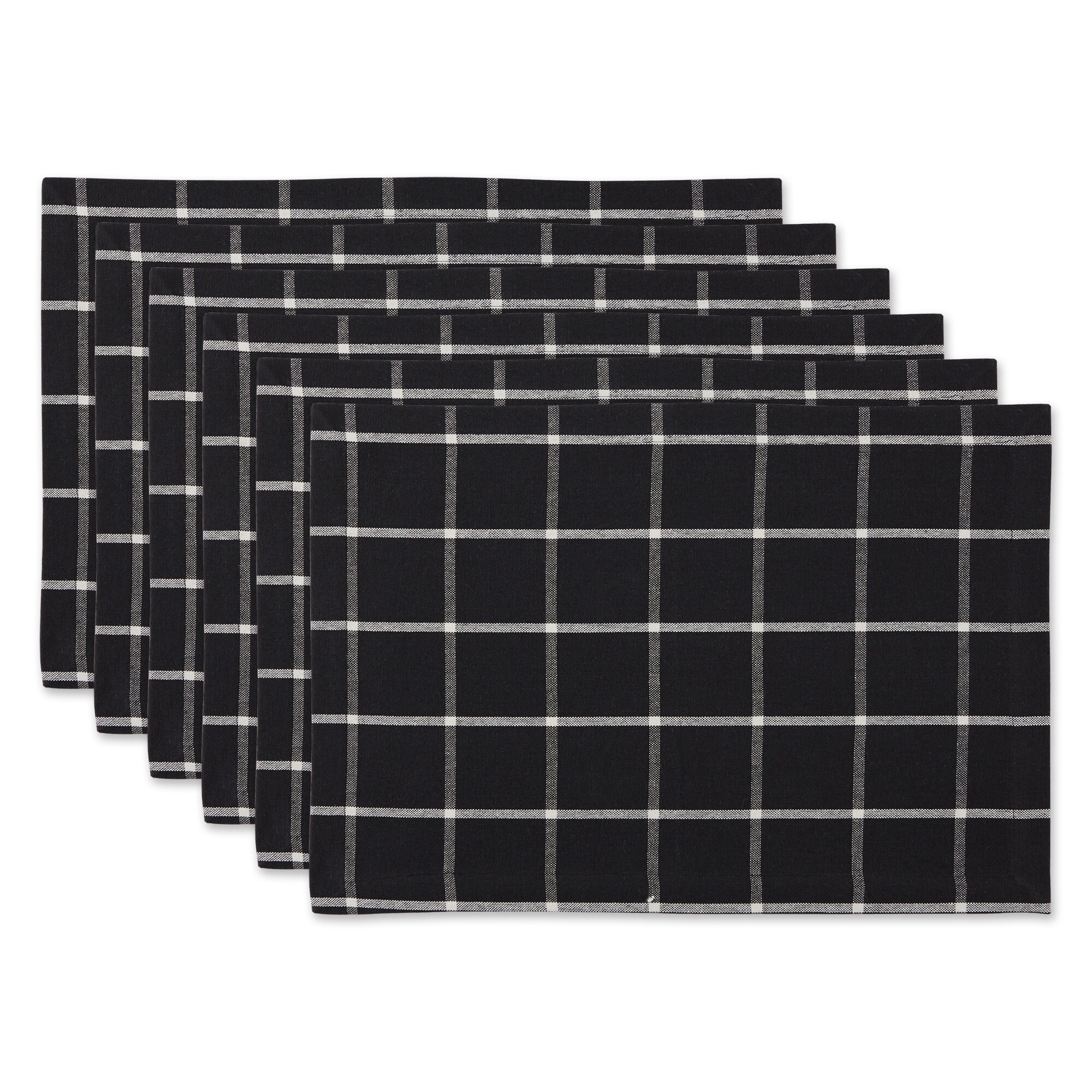 DII  Check Placemat Set 6 Piece Black Check 13x19in