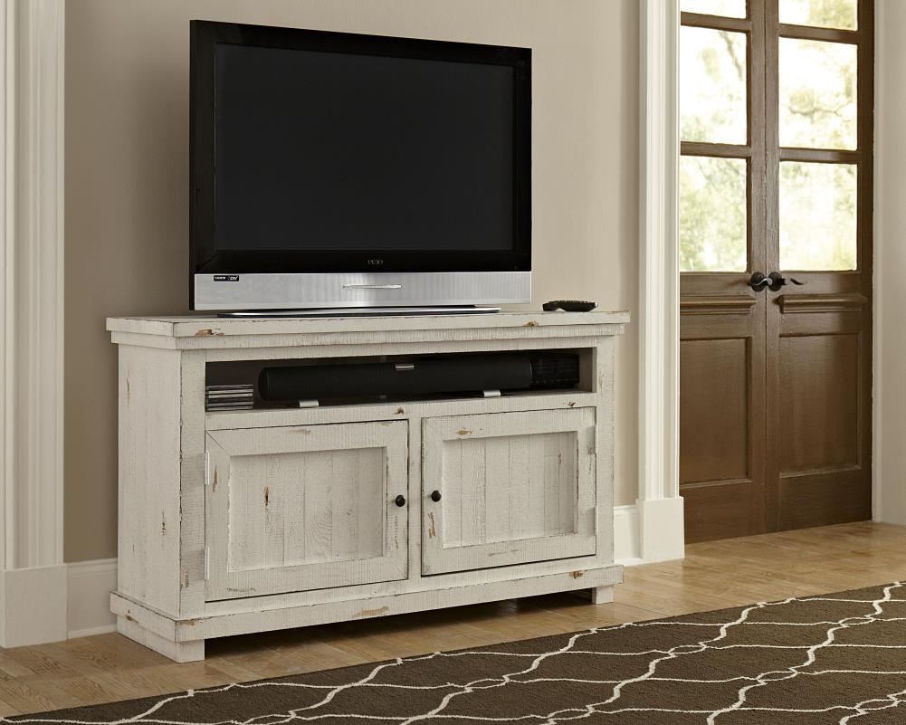 Progressive Furniture P610E-54 Willow Transitional Distressed White TV Stand (Accommodates TVs up to 60-in)