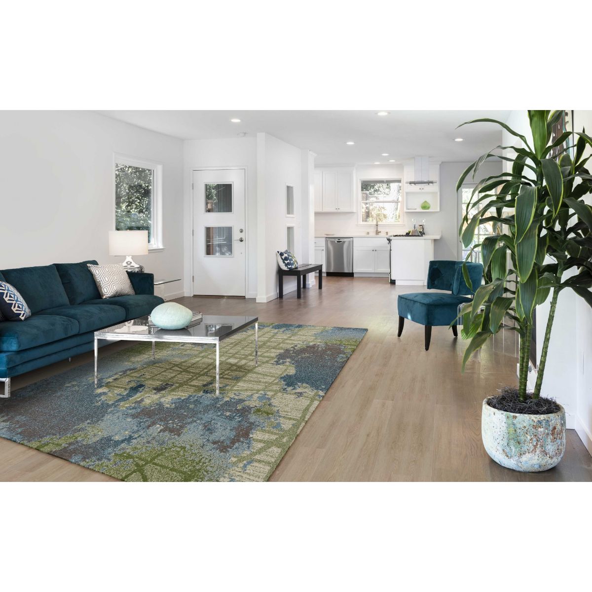 HomeRoots 349861 Bernadette 7 X 10 (ft) Rag Green Blue Indoor Distressed/Overdyed Area Rug