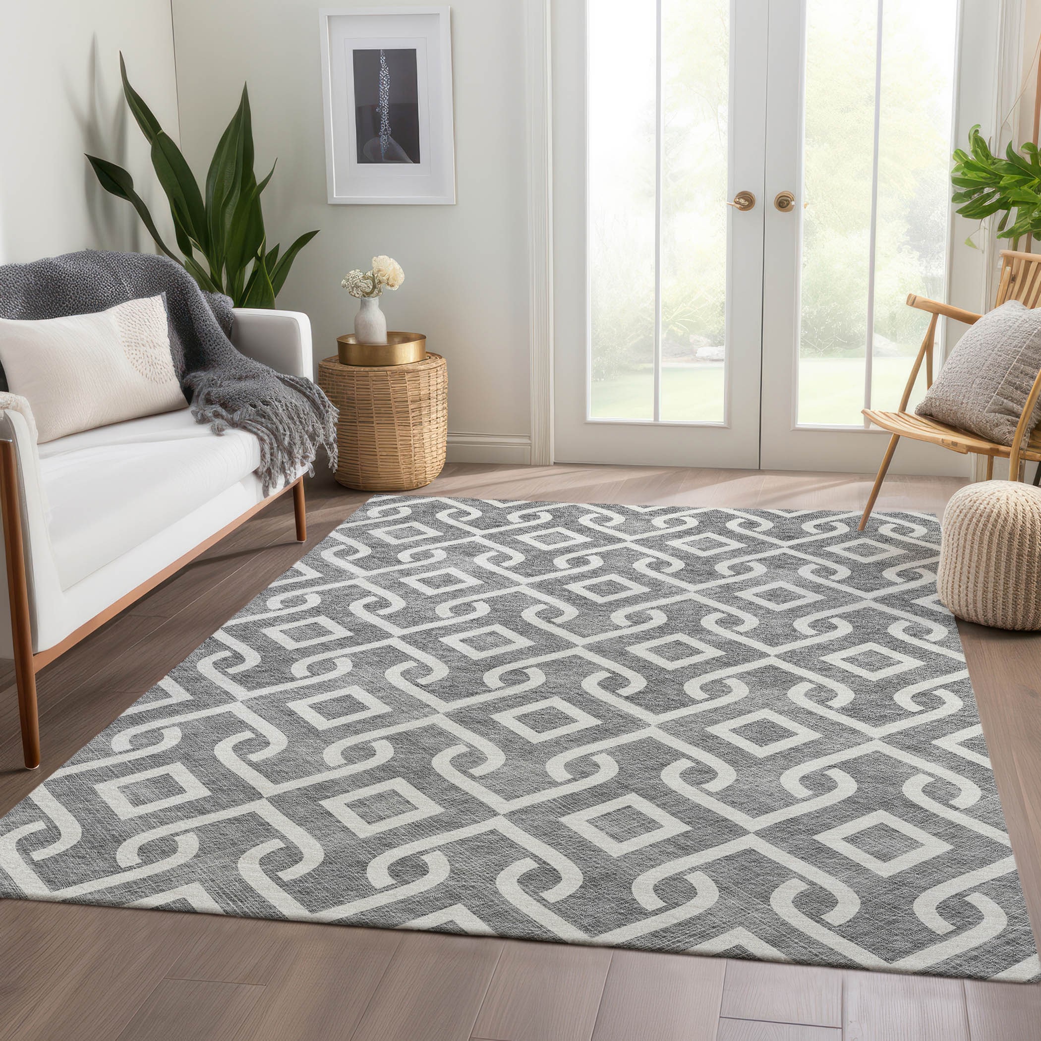 Addison Rugs ACN621GY5X8 Chantille ACN621GY 5 x 7 (ft) Polyester Gray Rectangular Indoor/Outdoor Geometric Machine washable Area rug