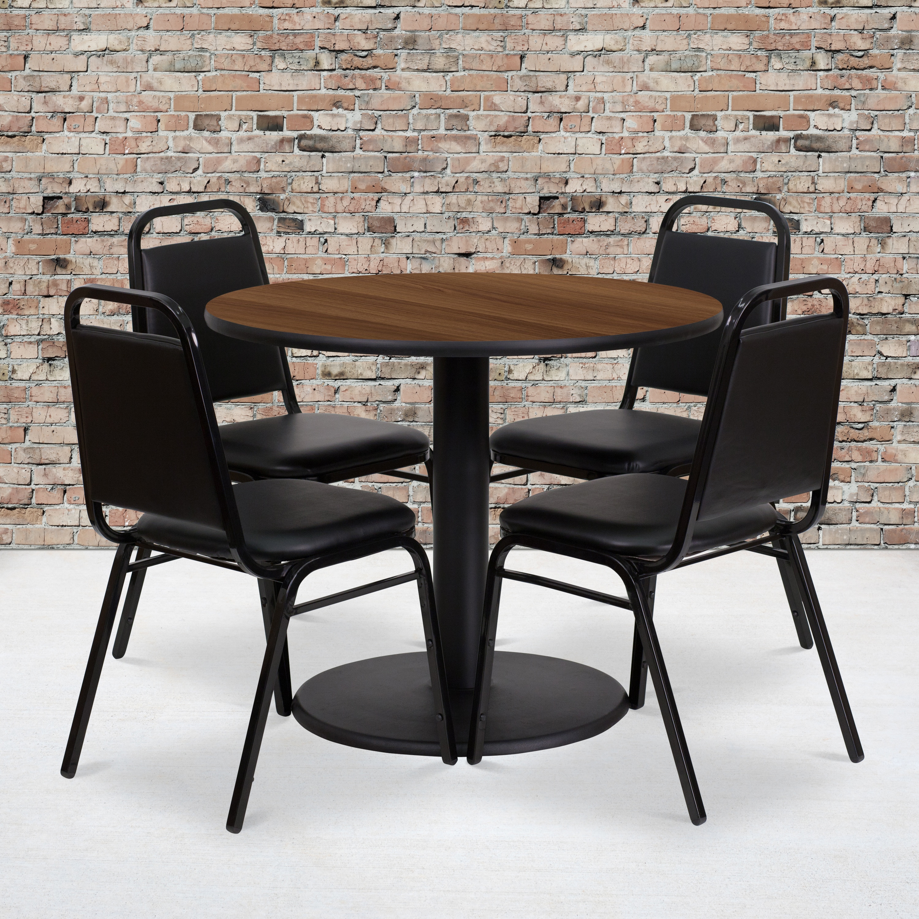 Emma + Oliver 36-in RD Walnut Laminate Table Set-RD Base and 4