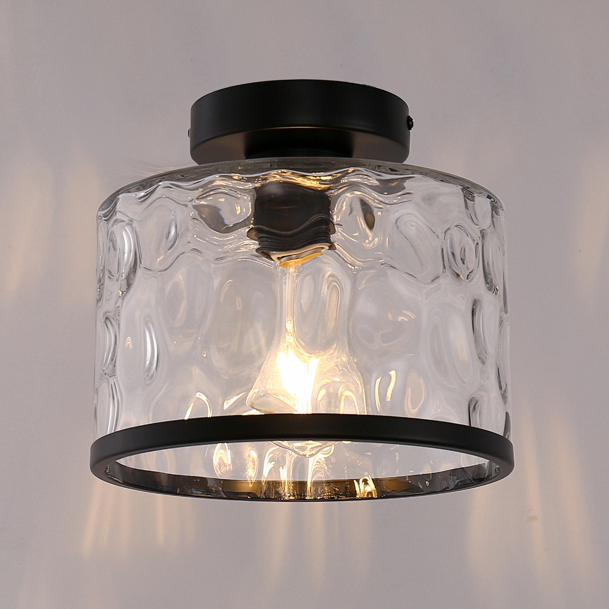 YANSUN LA-HH-BX07101CBL-11 3 -Light 12.4-in Matte Black Semi Flush Mount Light