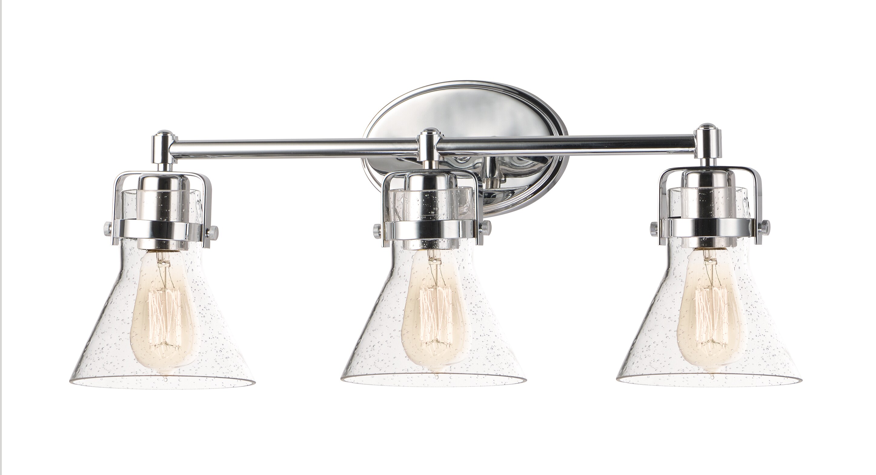 Polished Chrome 3-Light Bath Vanity with Seedy Glass Shades