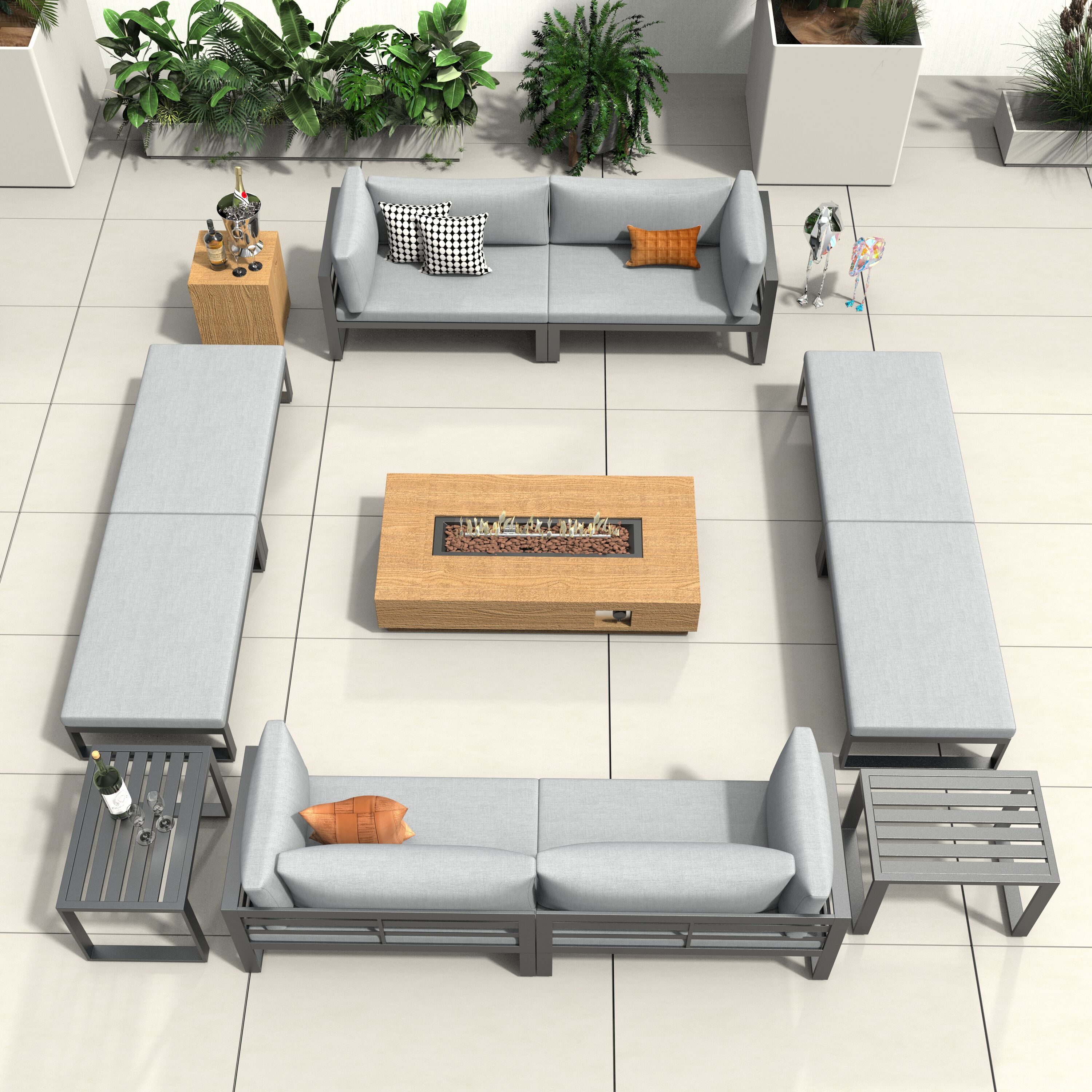 Direct Wicker DWG-50128G&2333BR 12 -Piece 4 Patio Sofa Conversation Set with Gray Cushions
