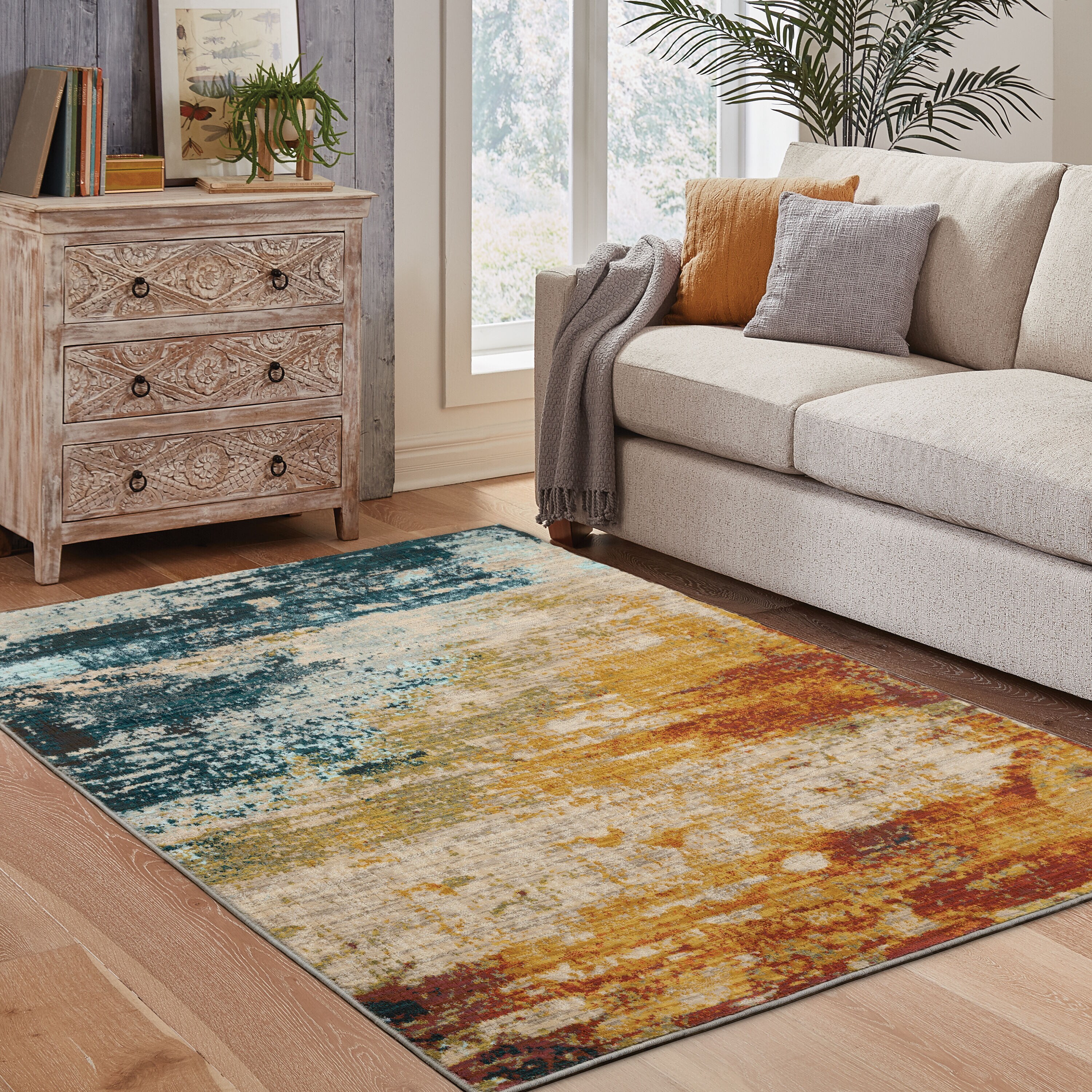 Sedona Midnight Teal & Saffron Oriental Area Rug, 7'10" x 10'10"