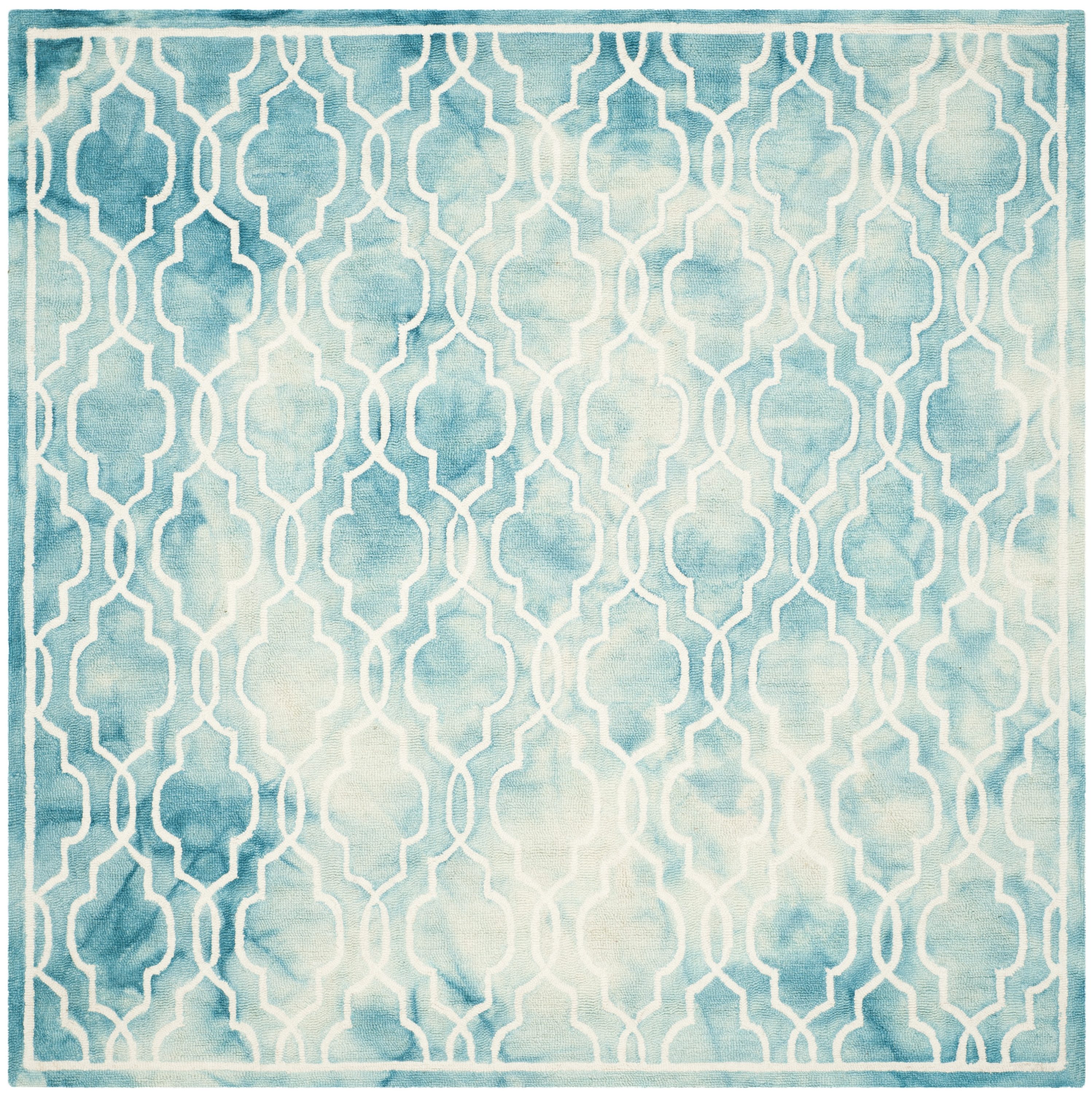 Safavieh DDY539D-7SQ Dip Dye Maribeth 7 x 7 (ft) Tufted Wool Turquoise/Ivory Square Indoor Trellis Bohemian/Eclectic Area rug