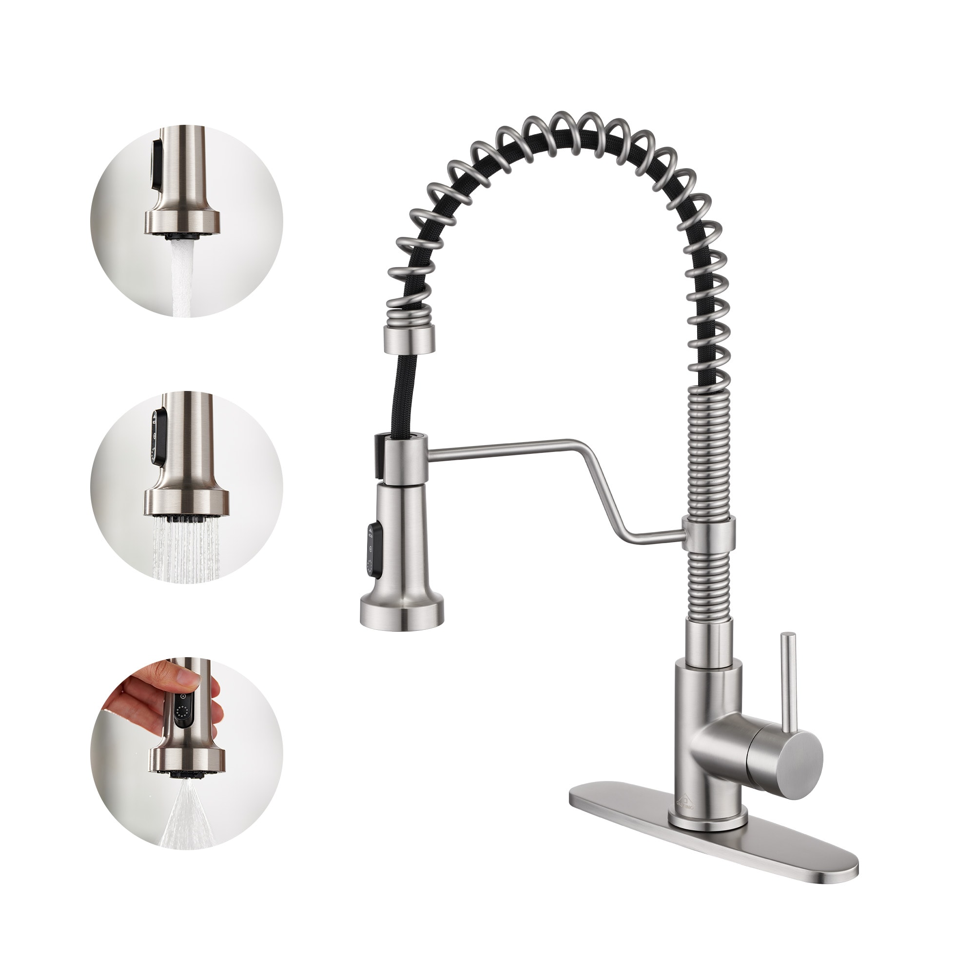 CASAINC KCLT0024-BN Bruehed Nickel Single Handle Deck-mount Pull-out Kitchen Faucet with Sprayer ( Deck Plate Included )