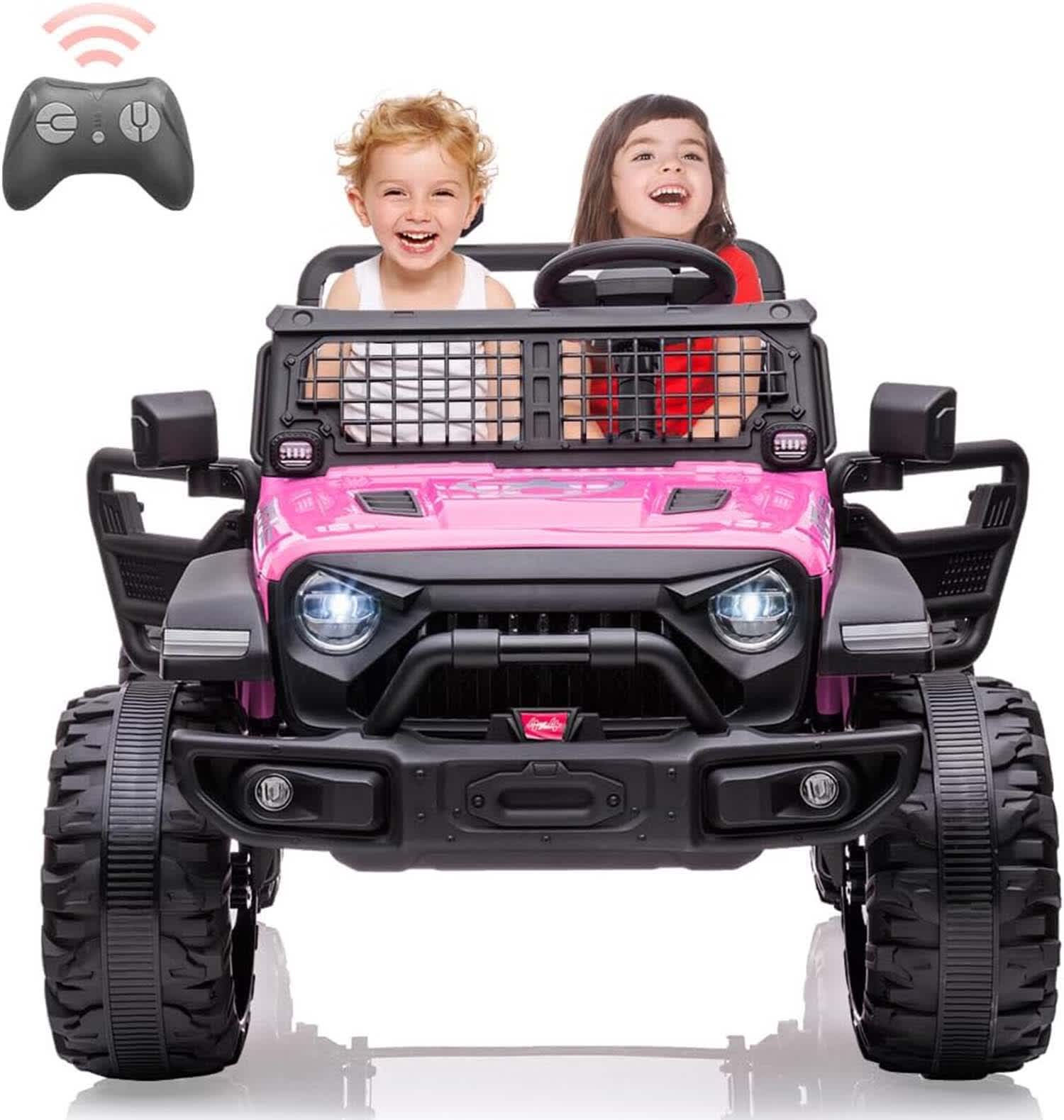WhizMax PD-VNN-00ULTQSZ 24V Kids Ride-On Car With Remote Control-2 Seats-LED Lights-Front Storage-Bottle Holder-Horn-Music-USB-Pink