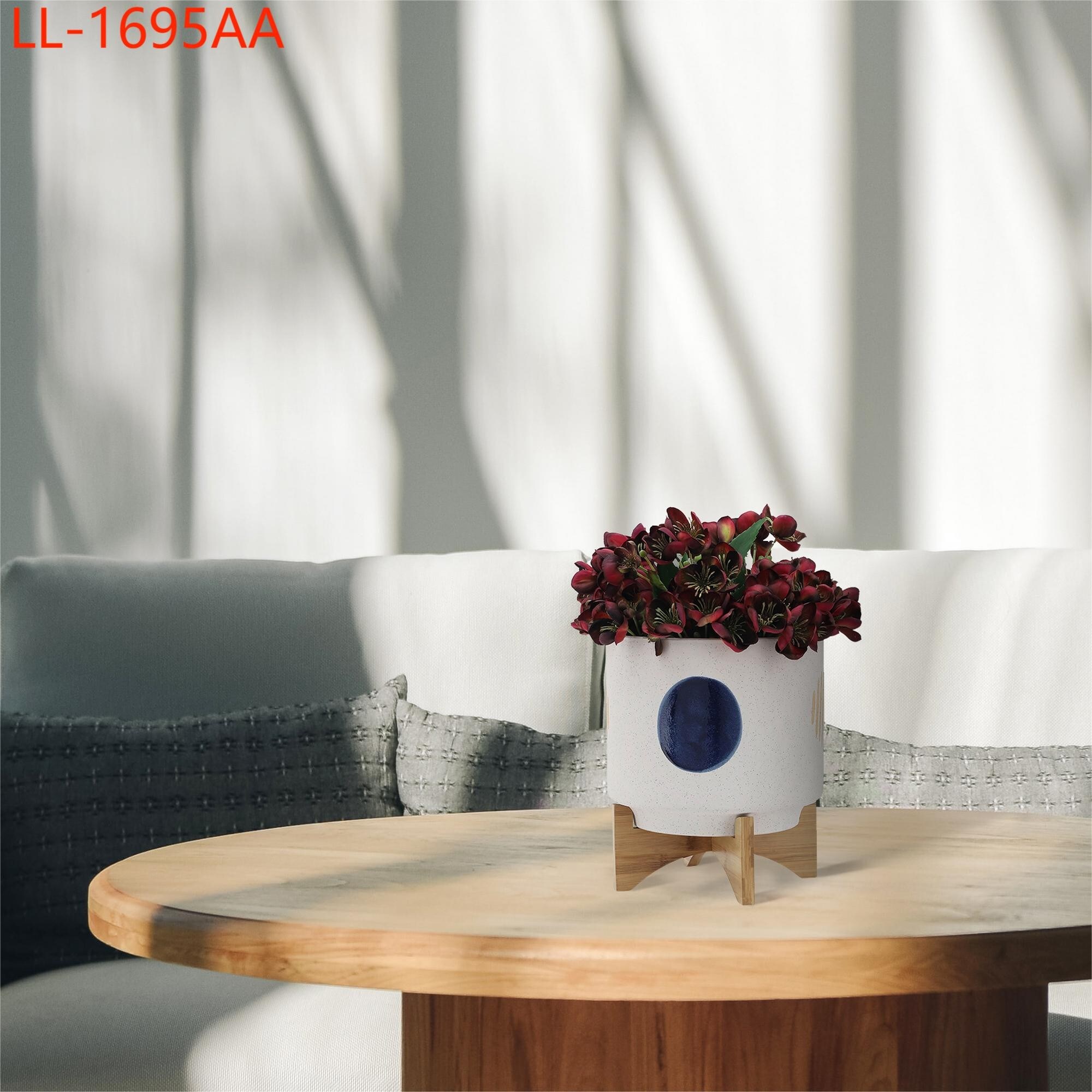 Yiekholo LL-1695AA Round 10.0-in W x 12-in H x 10-in D White Ceramic Indoor/Outdoor with Self Watering Planter
