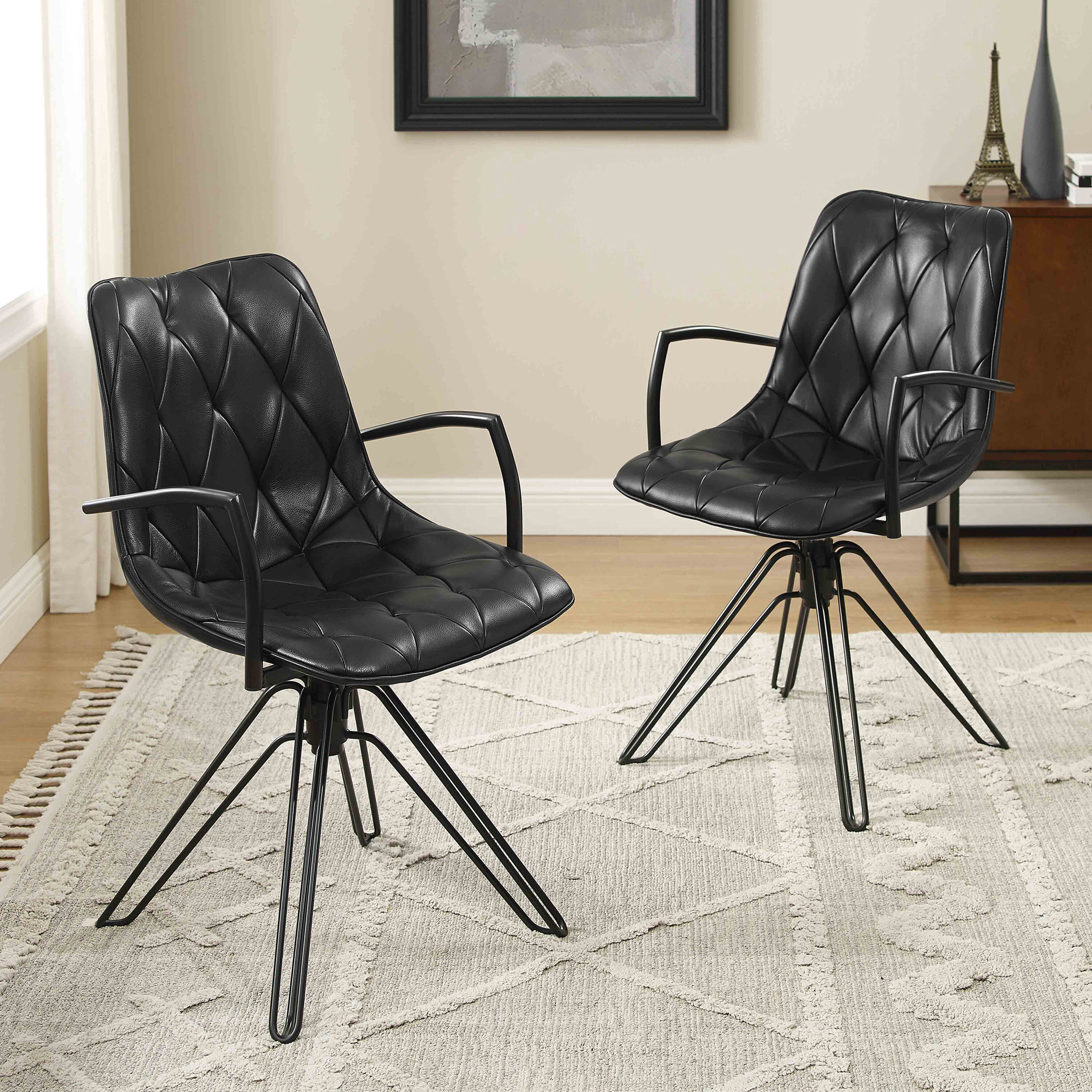 Art Leon CC048-1-BL 2 Midcentury Black Faux leather Swivel Accent Chair