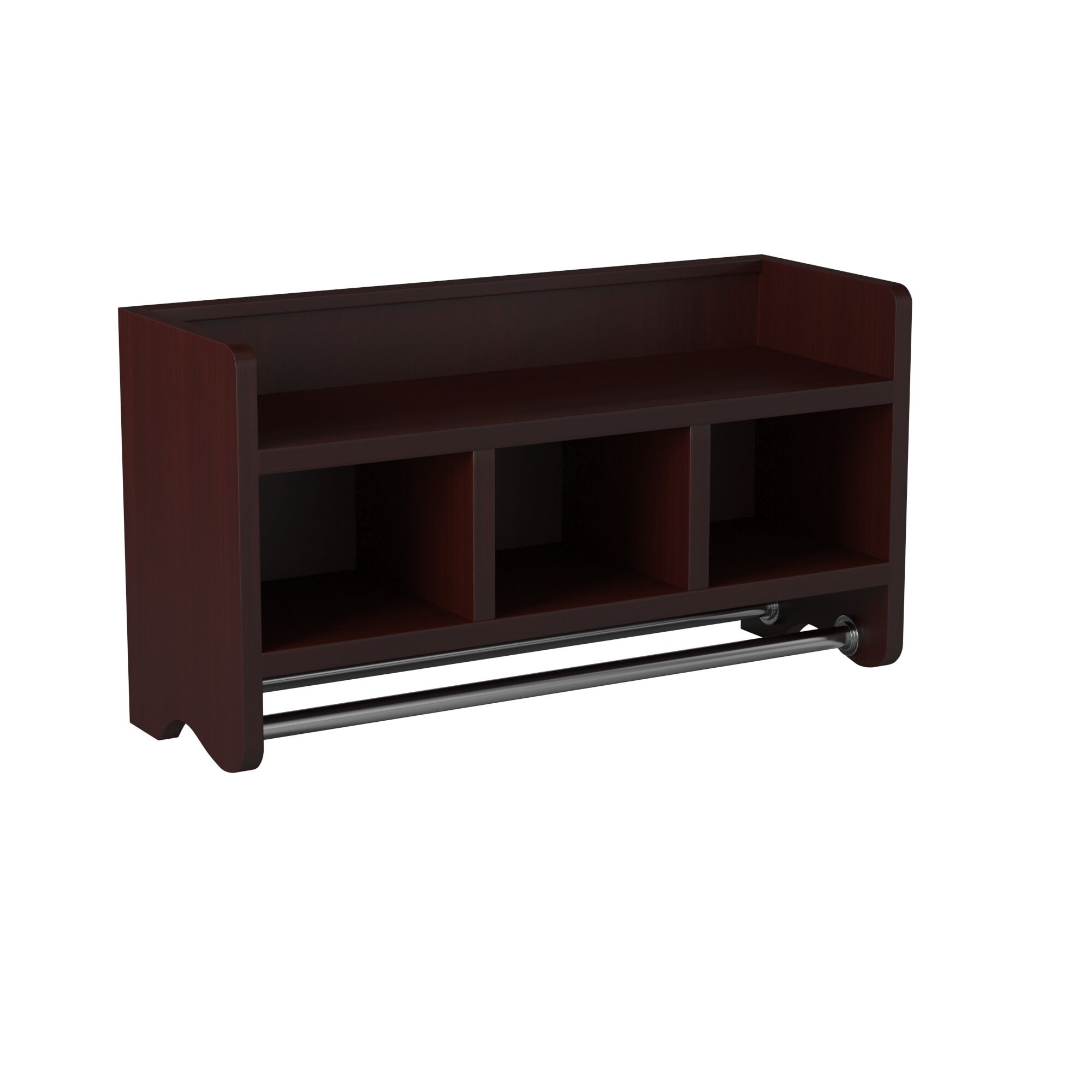 Espresso Wood Wall-Mounted Bathroom Shelf with Towel Rod