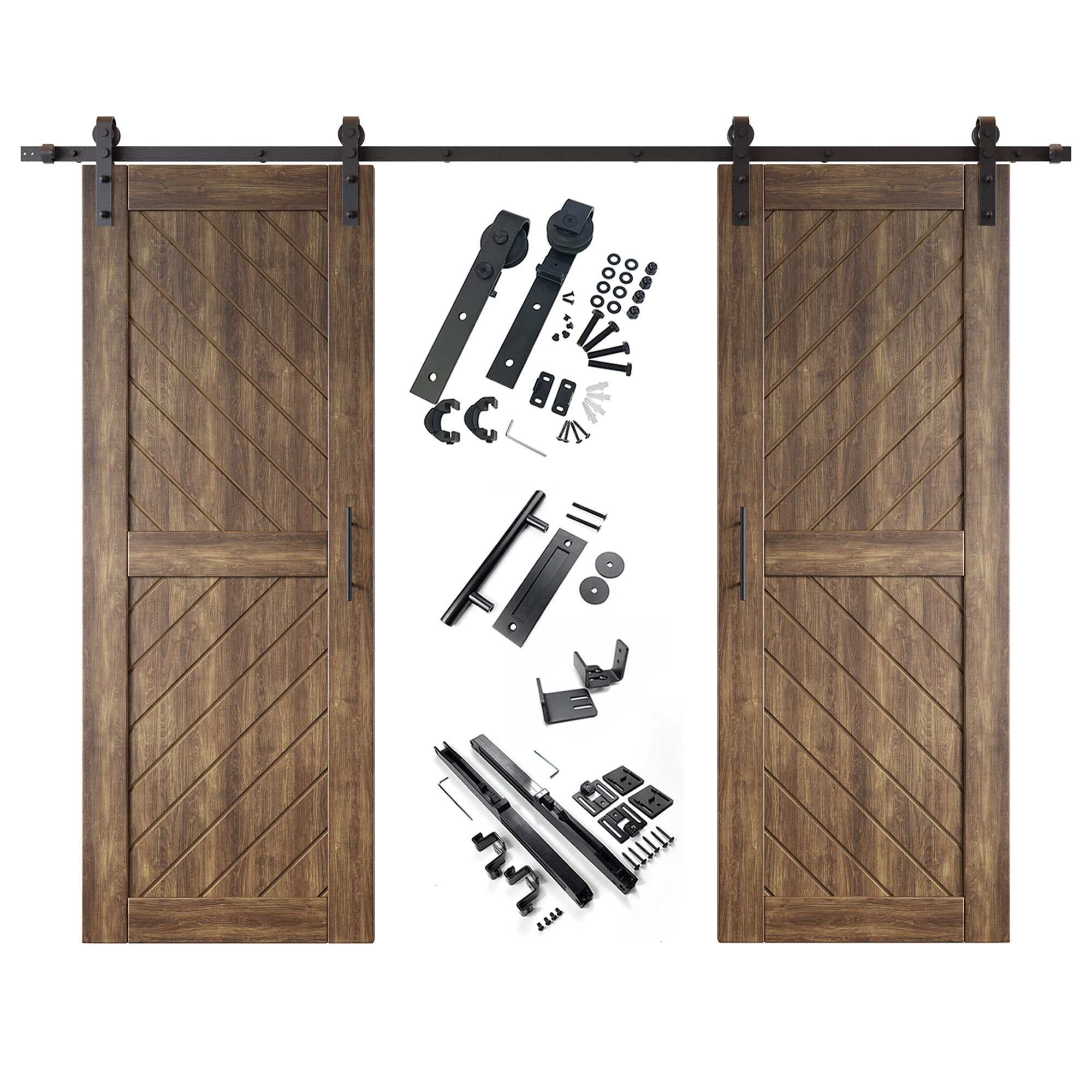 HOMACER YT2H108C-XT4-2680-WA 26-in x 80-in Dark Walnut Prefinished Non-standard Pine Wood Solid core Double Barn Door (Hardware Included)