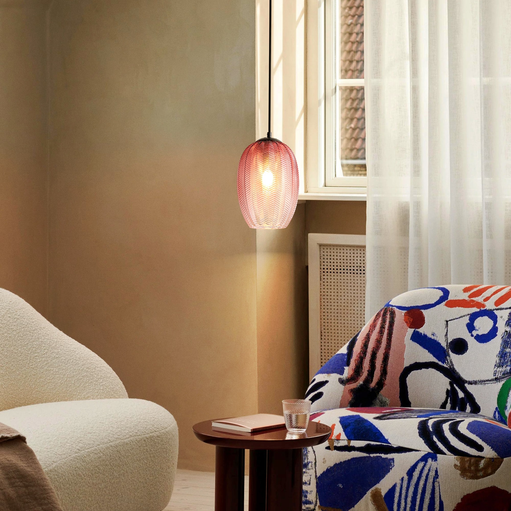 Ozma Orange Aluminum Dome Pendant Light with Adjustable Cord