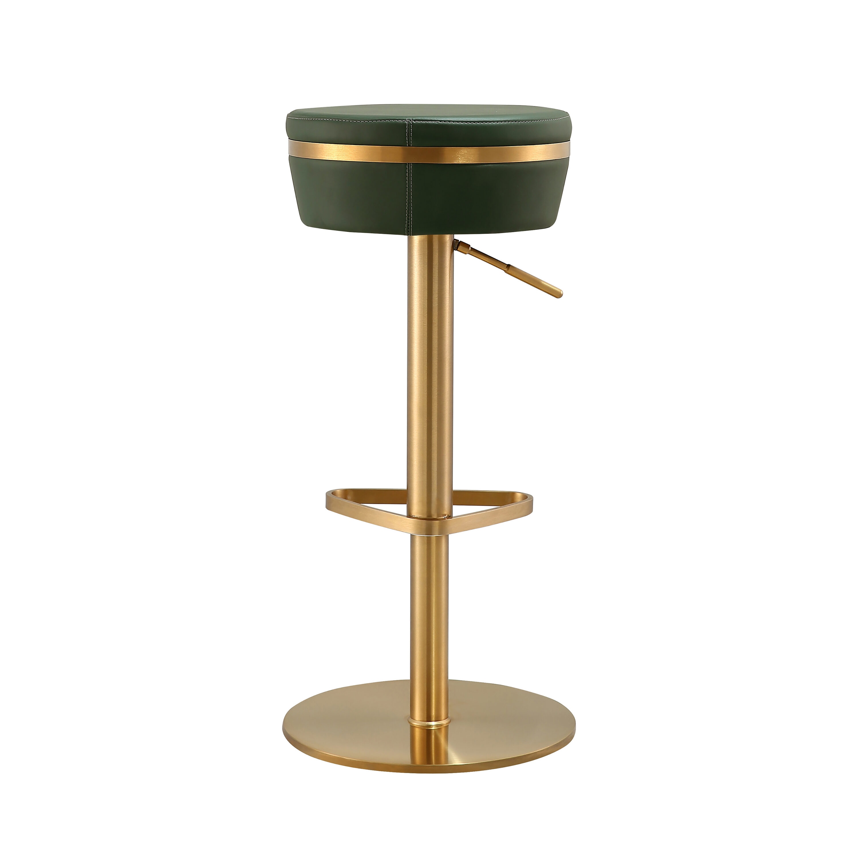 Malachite Green and Gold Adjustable Swivel Stool with Vegan Leather