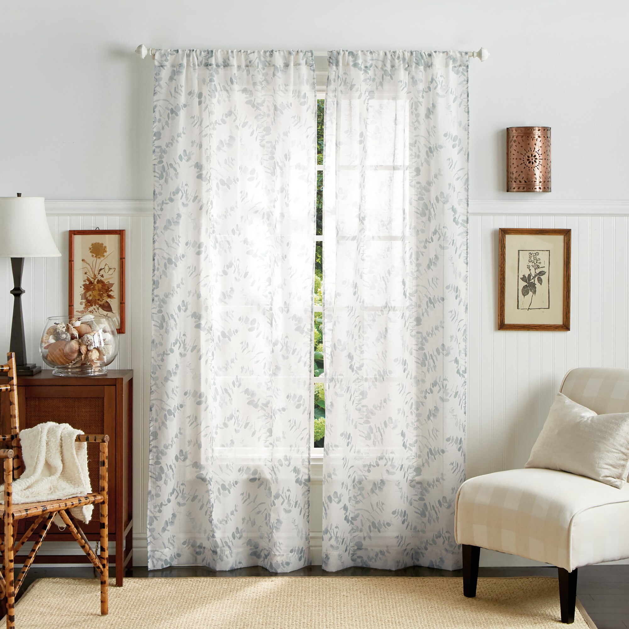 Martha Stewart 95-in Grey Floral Semi-sheer Rod Pocket Curtain Panel ...