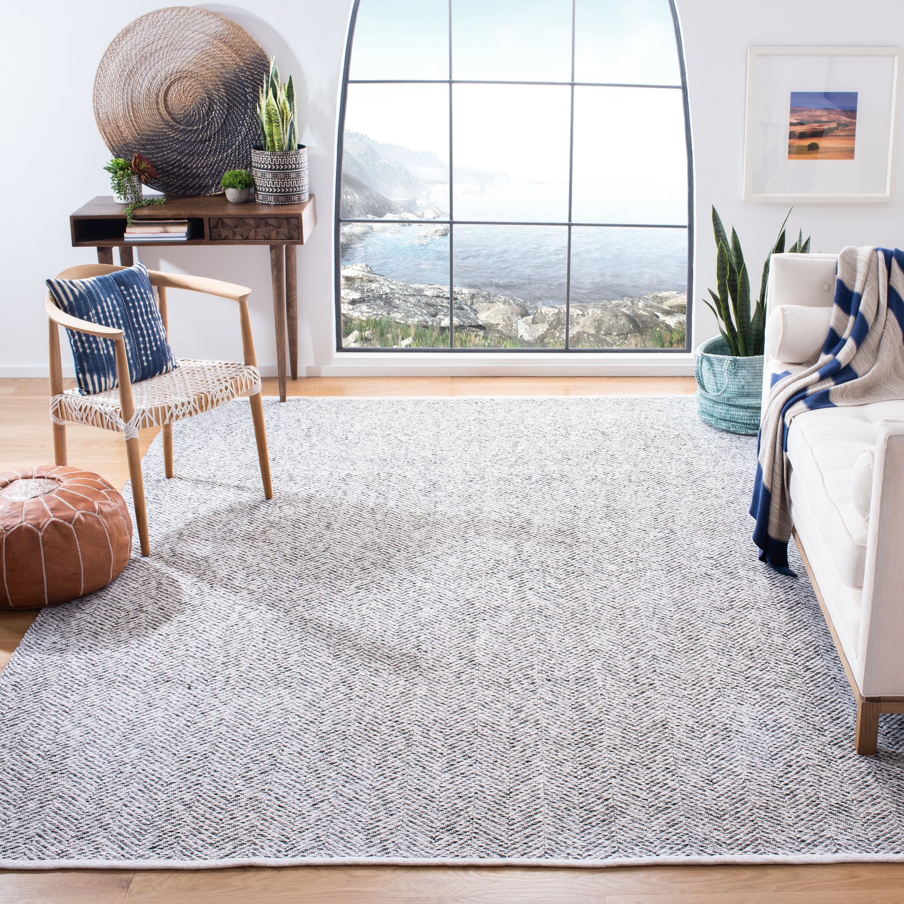 Safavieh NAN144H-8 Nantucket Cumberland 8 x 10 (ft) Loomed Synthetic Charcoal Rectangular Indoor Chevron Coastal Area rug