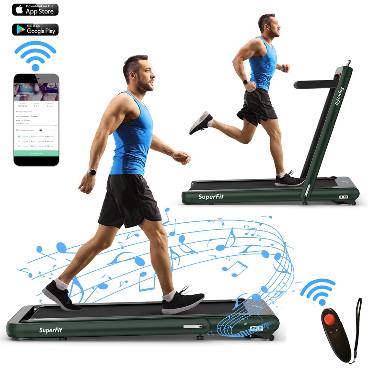 Costway CSHY000977 SuperFit 4.75HP 2 In 1 Folding Home Treadmill with Remote APP Control