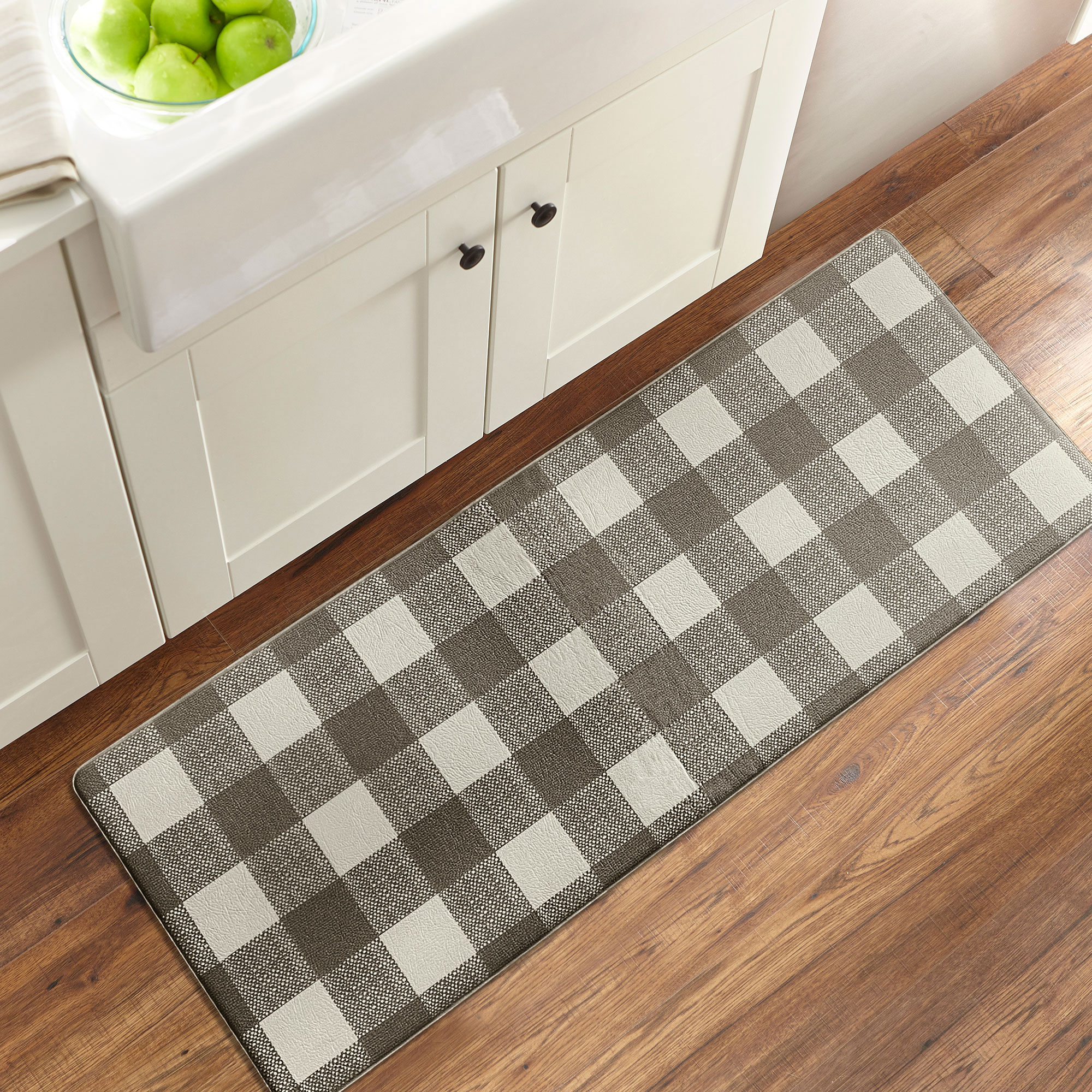 Elrene Home Fashions 194590040550 Farmhouse Living Buffalo Check Rustic Anti Fatigue 2 x 4 (ft) PVC Gray/White Rectangular Indoor Geometric Farmhouse/Cottage Throw rug