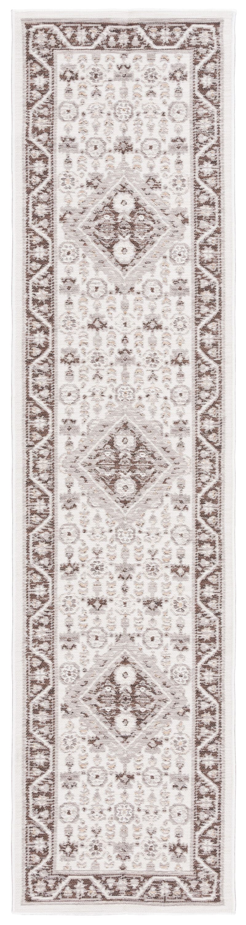 Safavieh SUN620F-28 2 x 8 (ft) Loomed Polyester/Polypropylene Gray/Beige Black Rectangular Indoor/Outdoor Floral/Botanical Mid-Century Modern Runner rug