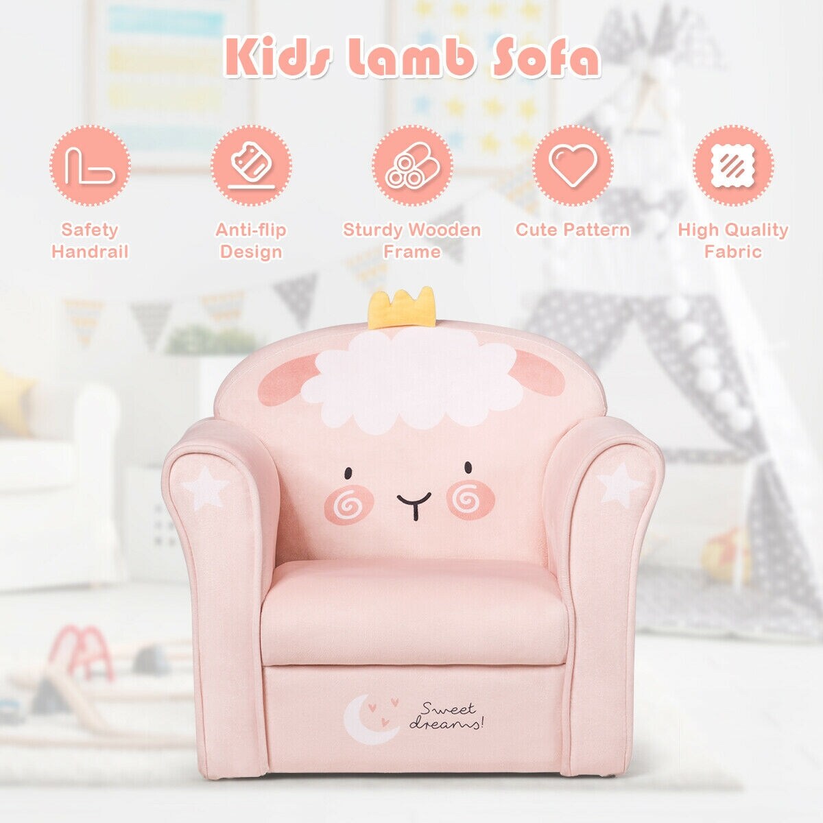 Soft Velvet Upholstered Kids Sofa Chair with Ottoman-Pink | Costway