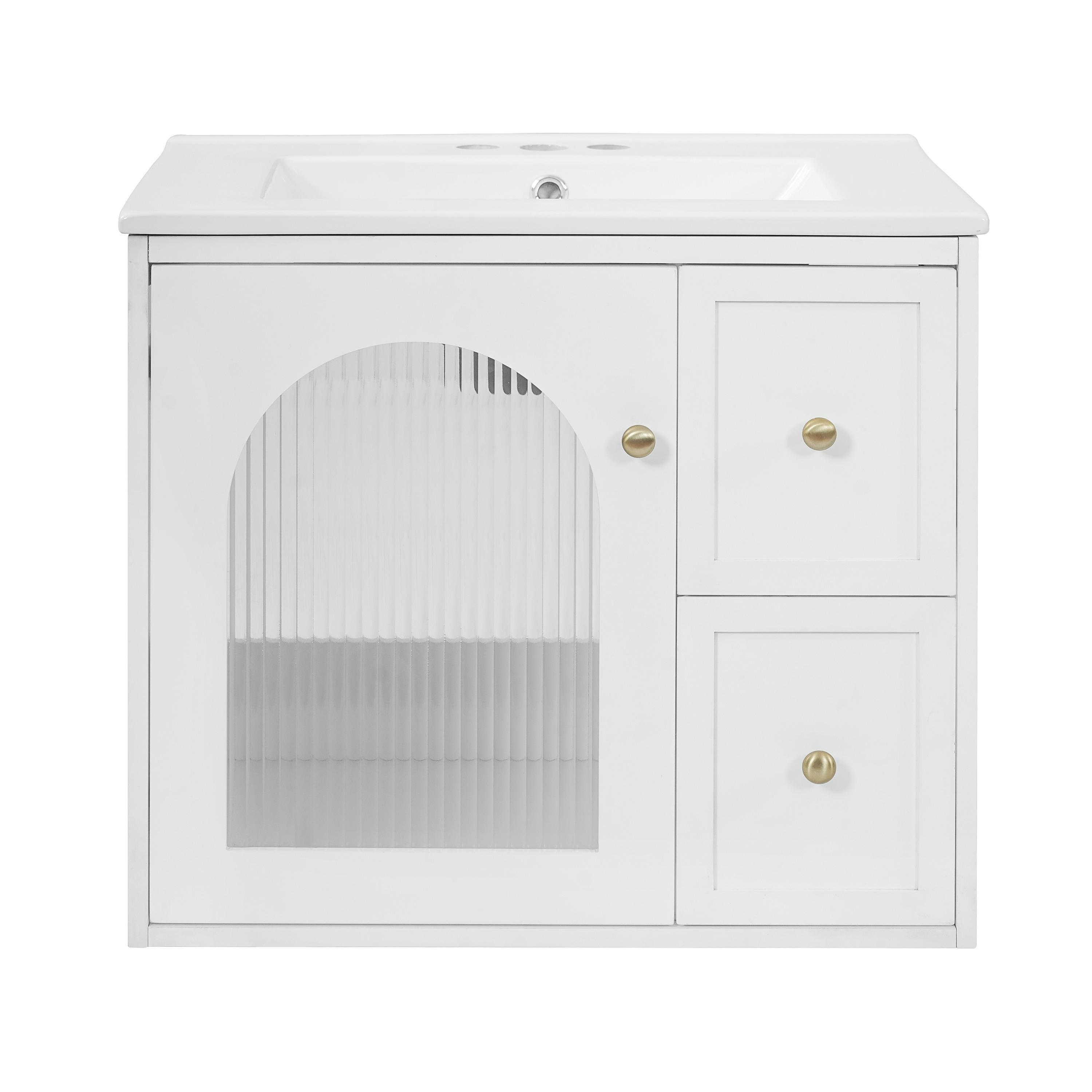 LIVACA - 24 inch White Solid Wood and MDF Bathroom Vanity Set with Ceramic Sink and Soft Close Door