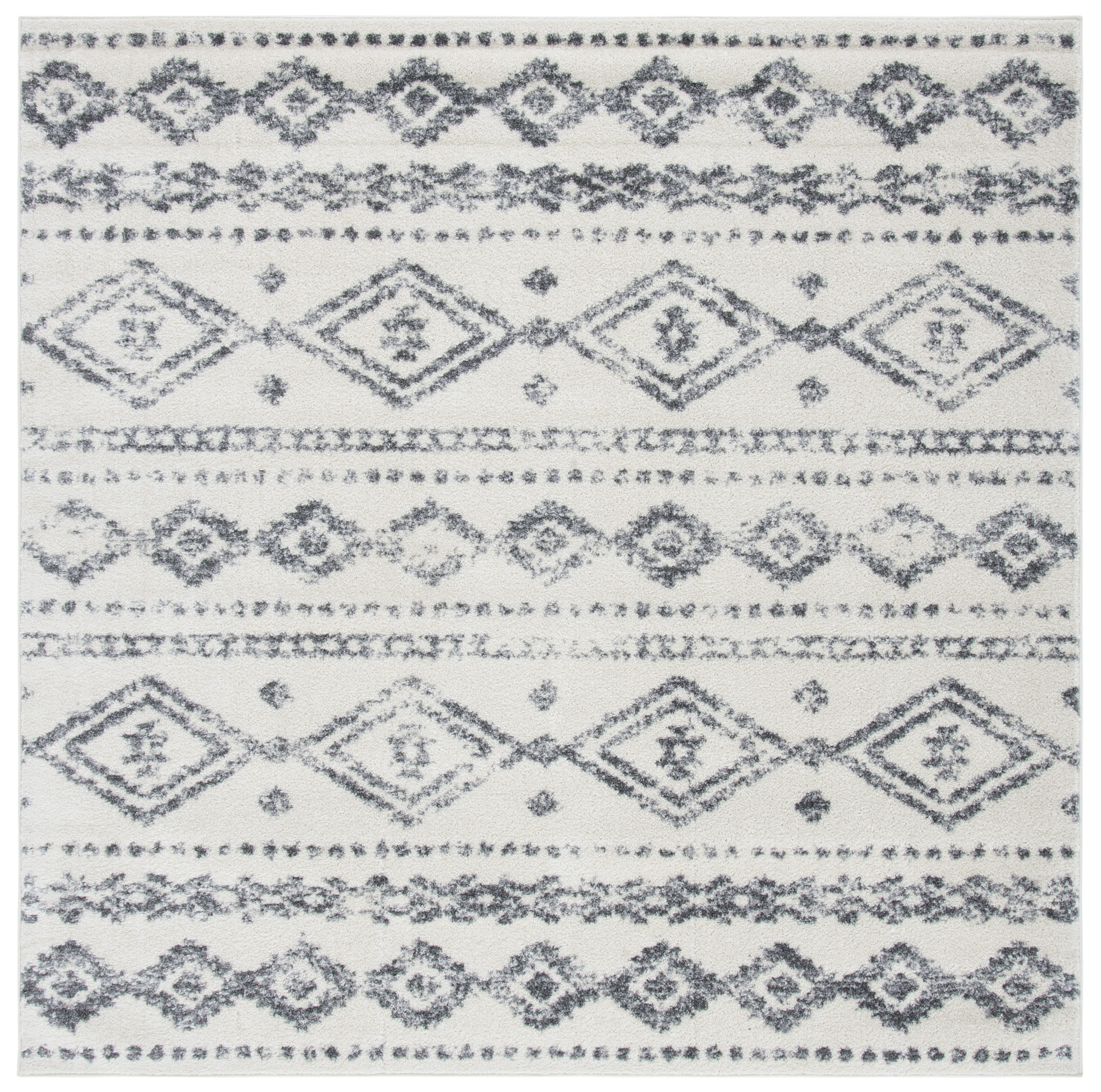 Ivory and Gray Square Hand-Knotted Synthetic Area Rug