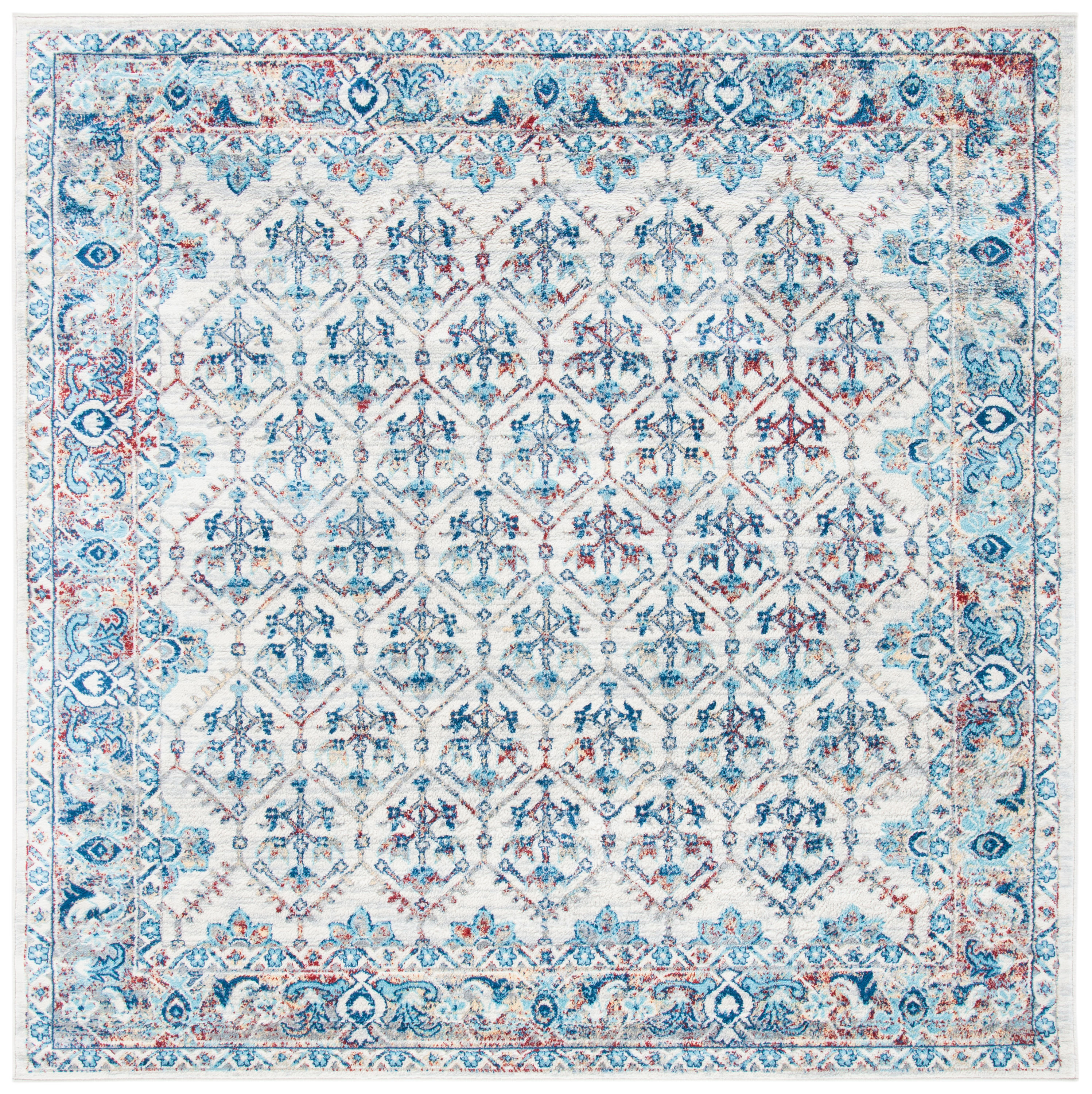 Safavieh BNT869A-7SQ Brentwood Dile 7 x 7 (ft) Loomed Polypropylene Ivory/Blue Square Indoor Distressed/Overdyed Vintage Area rug