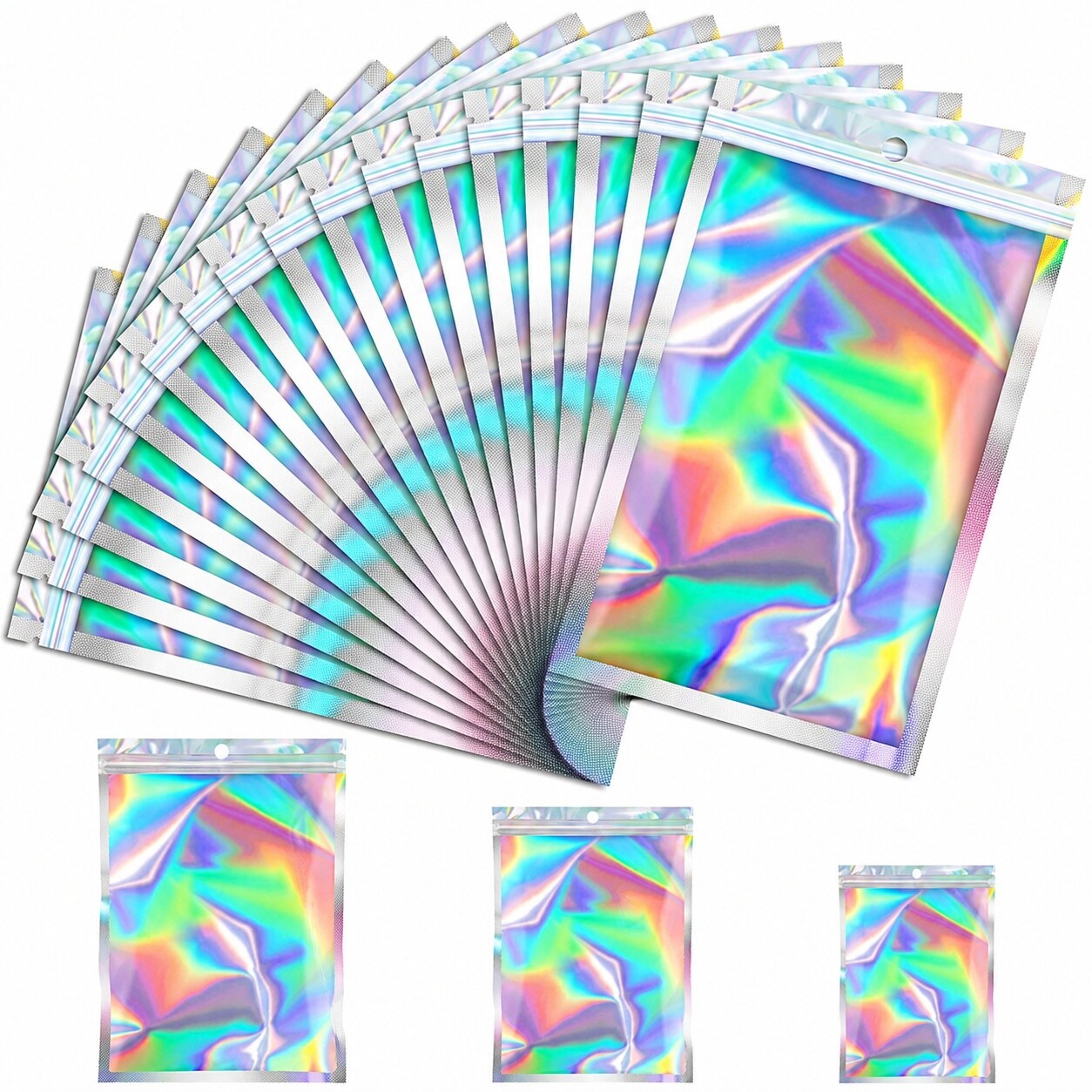 Aoibox  Holographic Mylar Smell Proof Resealable Flat Bags with Clear Window for Treats 3 in x 5 in 100 Pack