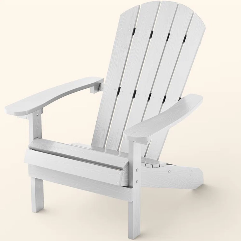 WINSOON YZ7004 White Adirondack Chair White Plastic Frame Stationary Adirondack Chair with White Slat Seat