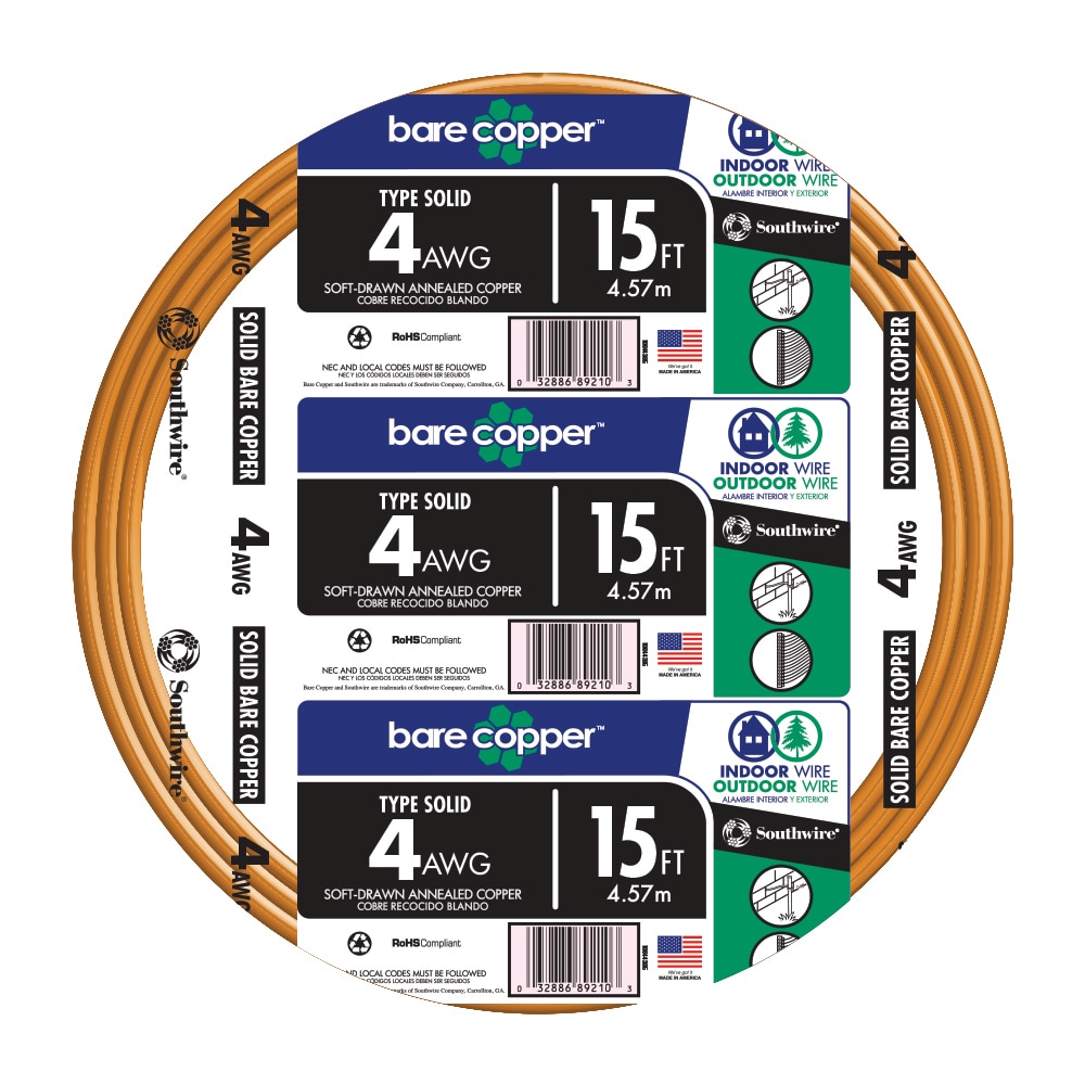Cerrowire 15 ft. 4-Gauge Solid SD Bare Copper Grounding Wire 050