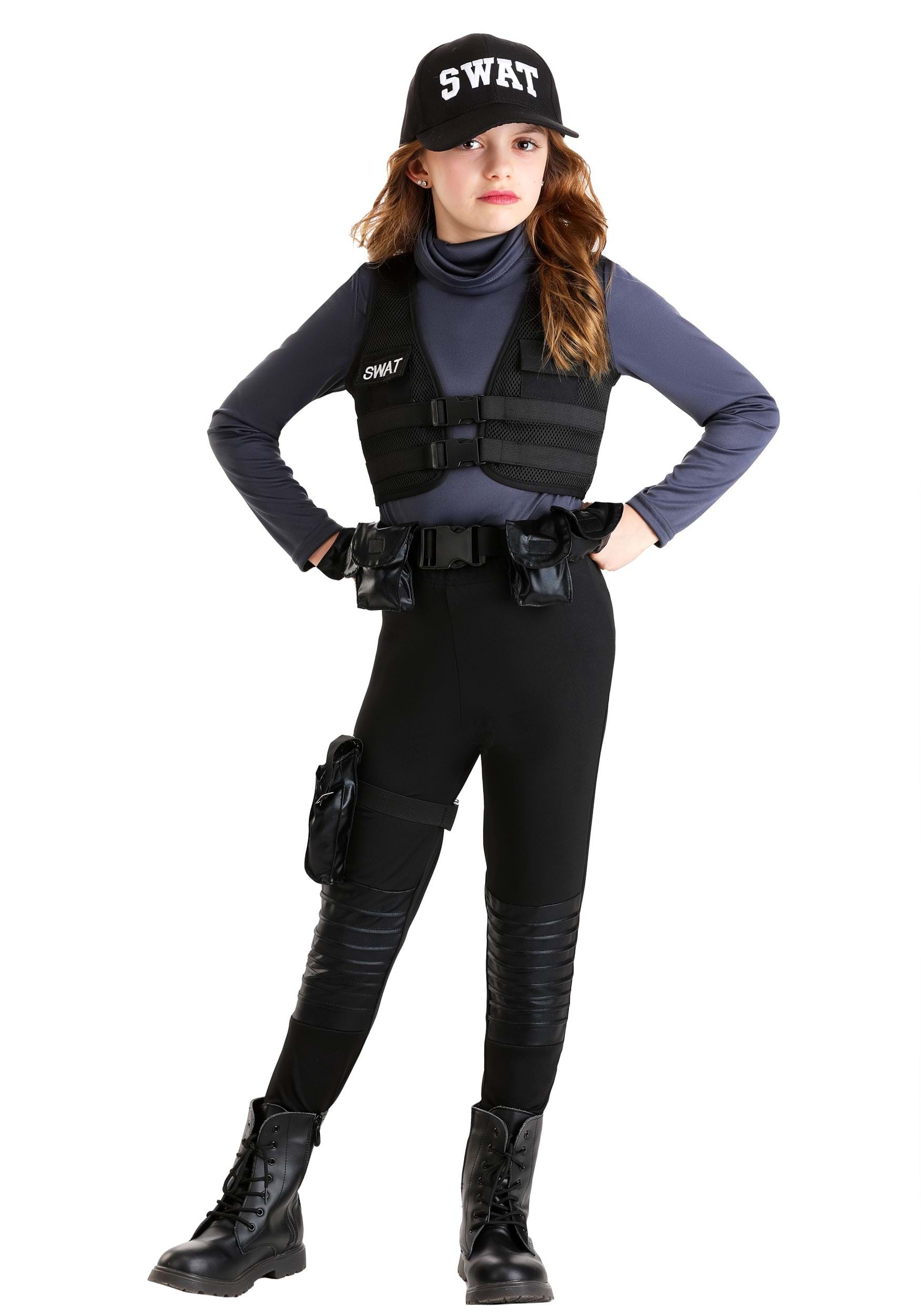 HalloweenCostumes.com FUN6171CH-M FUN Costumes Girl's SWAT Team Costume Kid's Uniform Costumes Medium