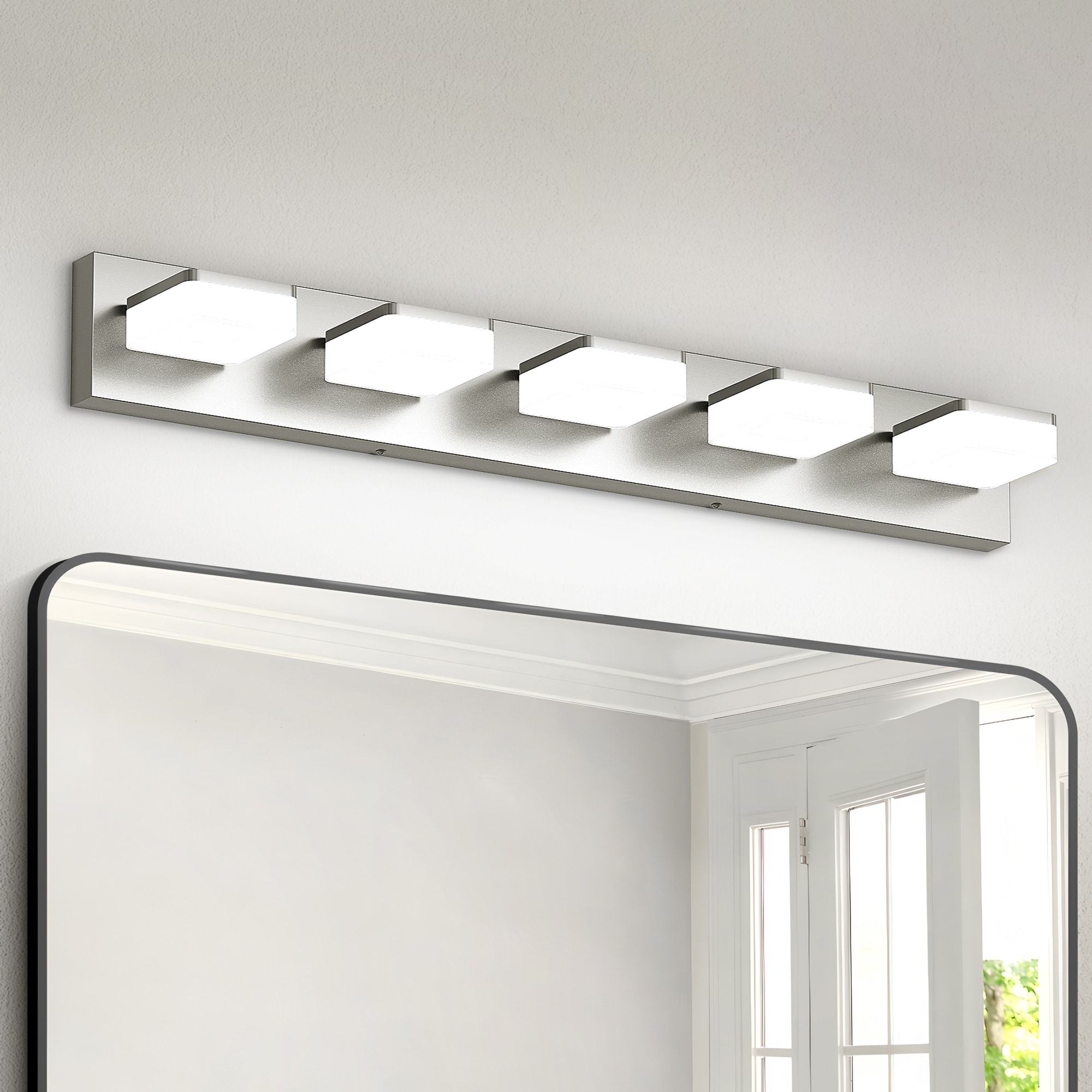 JOOSENLUX 32.3-in 5 Light Brushed Nickel Integrated LED 5500K Modern/Contemporary Bathroom Vanity Light