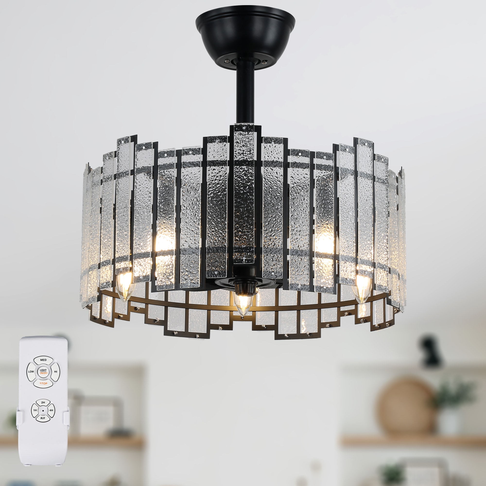 Bella Depot BDFS1901 18-in Color-Changing Black with Clear Blades Fandelier Ceiling Fan Light Kit Compatible - Remote Included ( 8 -Blade )