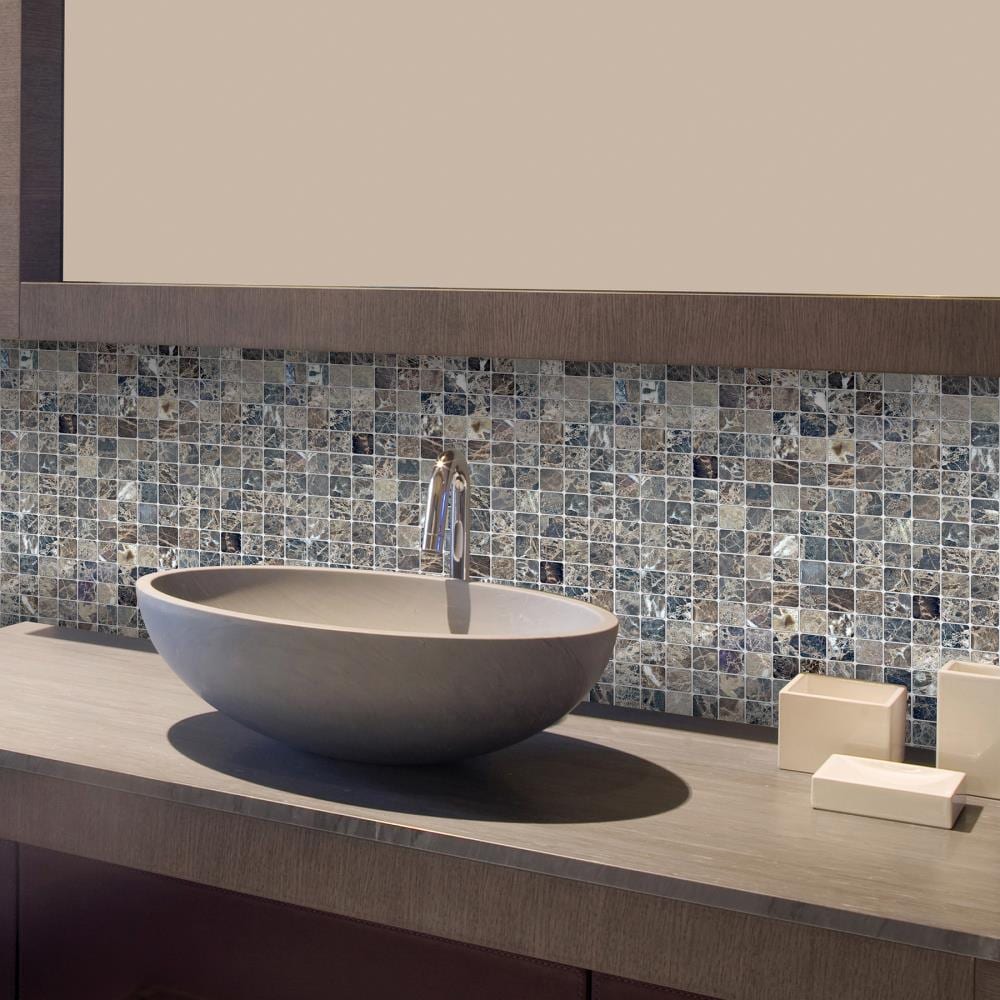 12.2'' Beige and Brown Marble Peel and Stick Mosaic Tile