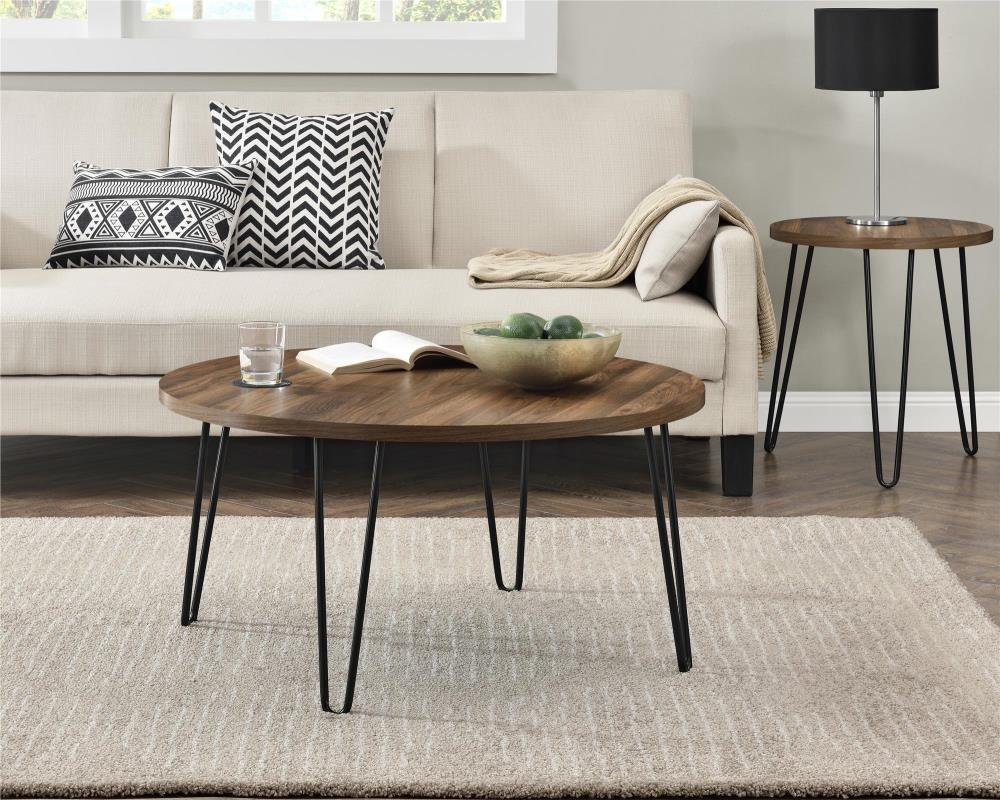 walnut effect light gray coffee table