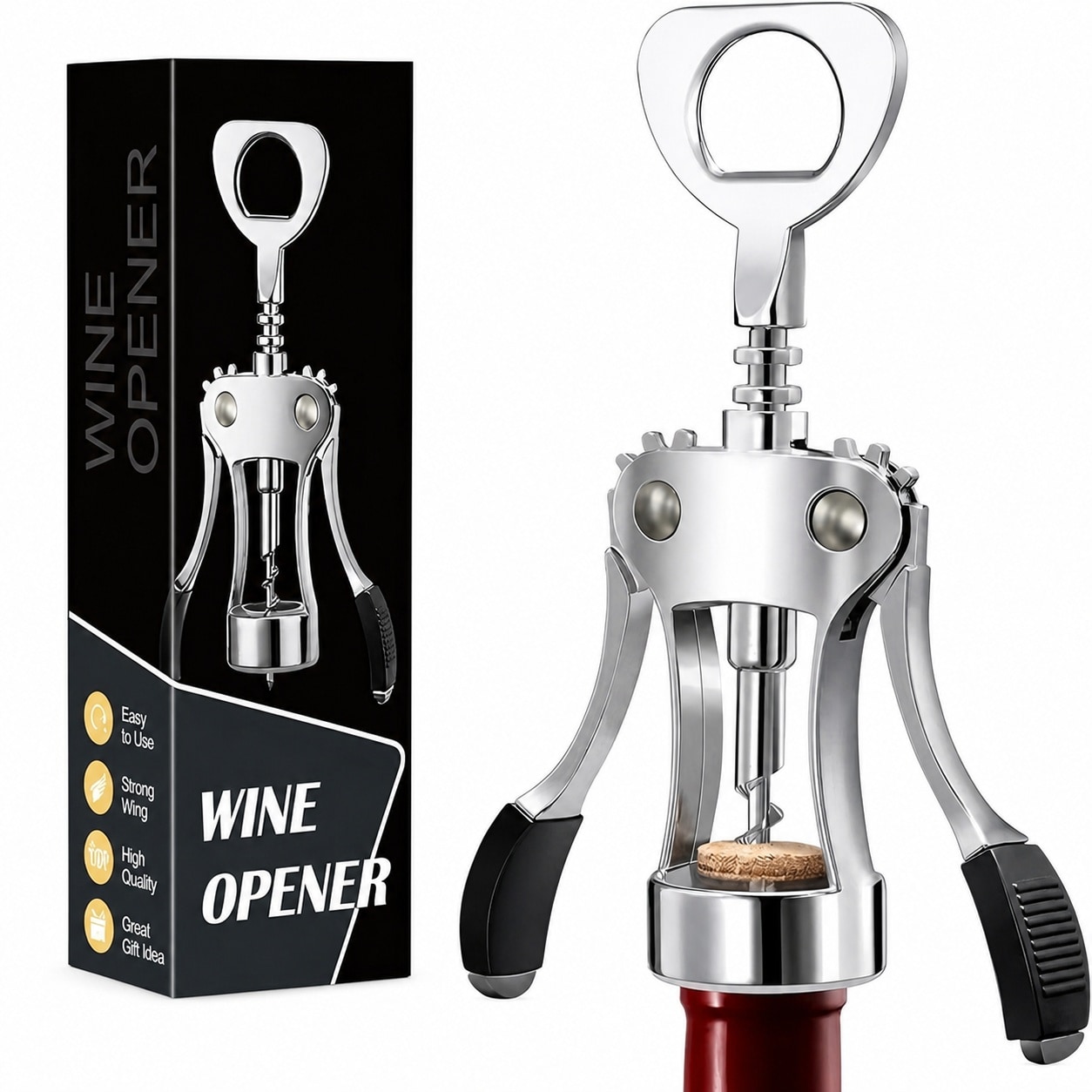 Aoibox  Heavy Duty Zinc Alloy Manual Wing Corkscrew Wine Bottle Opener with Dual Function Beer Bottle Opening