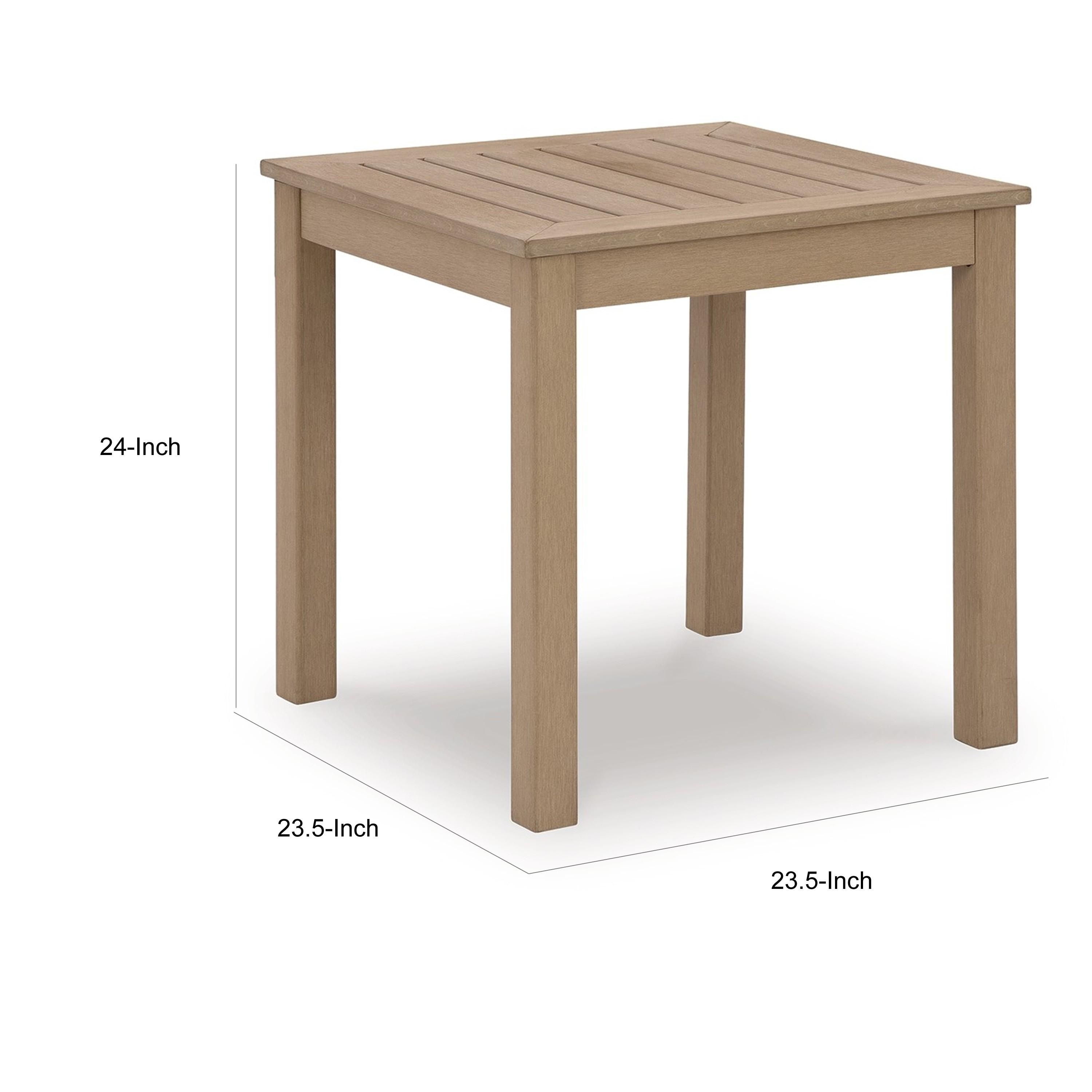 Beige Weatherwood Resin Square Outdoor End Table
