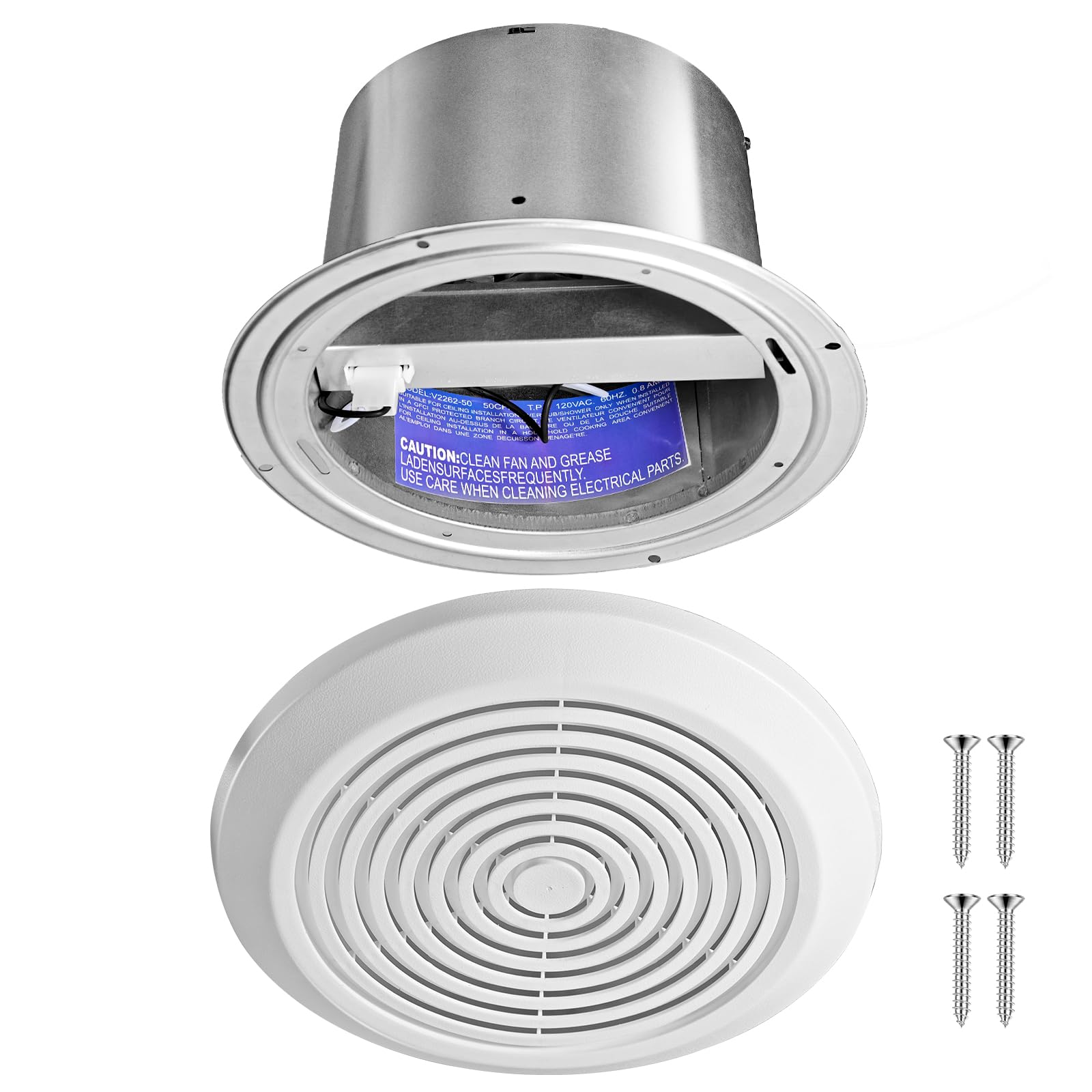 Aoibox  7 Inch Bathroom Exhaust Fan 50 CFM 1.0 Sones Quiet Ceiling Vent Extractor for 8 Inch Opening Home Laundry Garage
