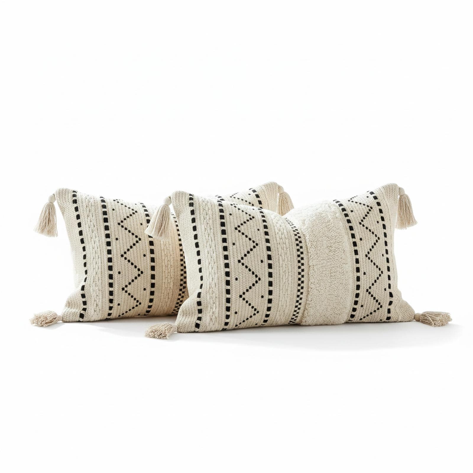 OMOMMD 20x12 Inch Rectangular Throw Pillow Covers Set of 2  Tufted Black Pattern Bohemian-Style Decorative Cushion Covers for Sofa  Living Room