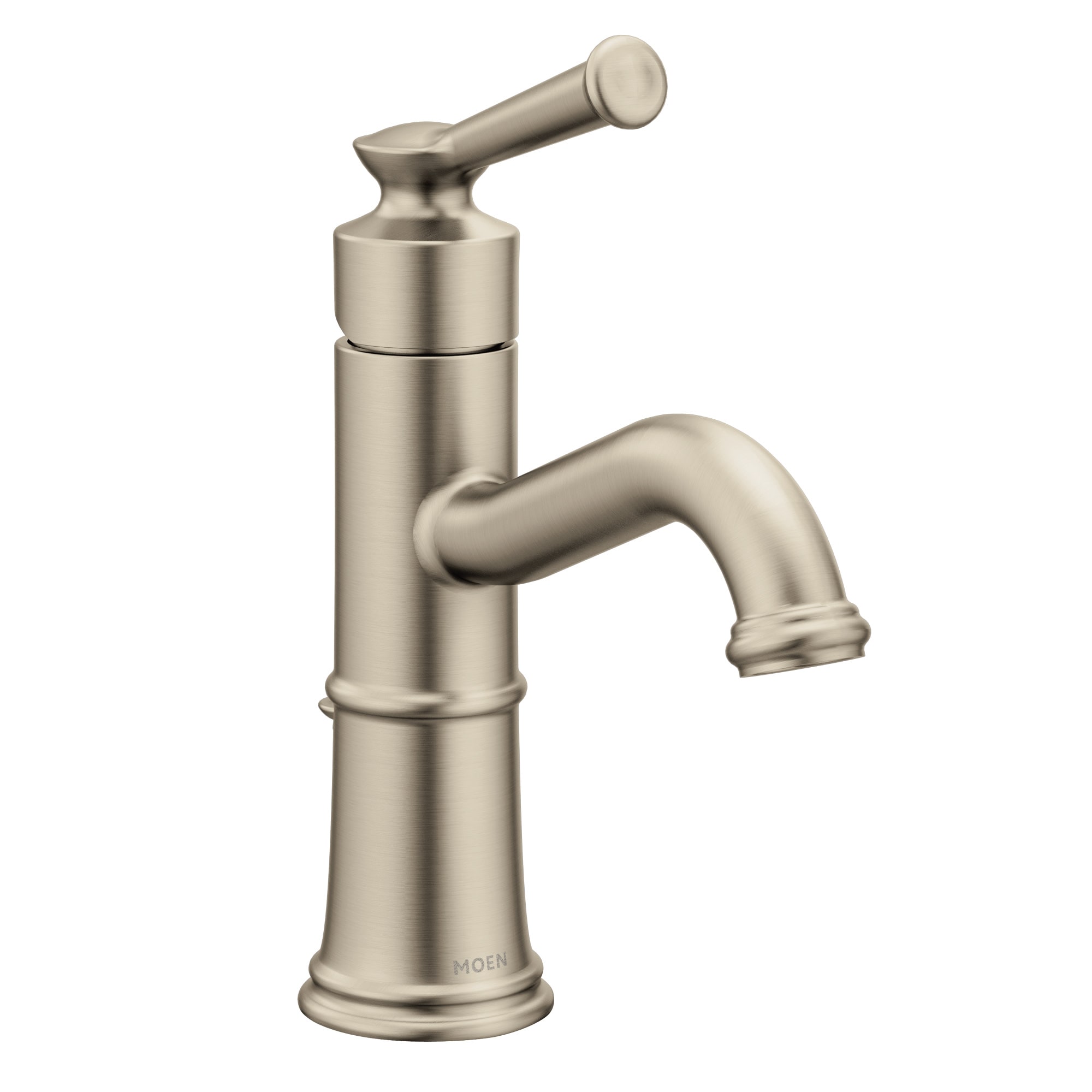 Moen 6402BN Belfield Brushed Nickel Single hole 1-handle WaterSense Low-arc Commercial/Residential Handle Bathroom Sink Faucet with Drain with Deck Plate