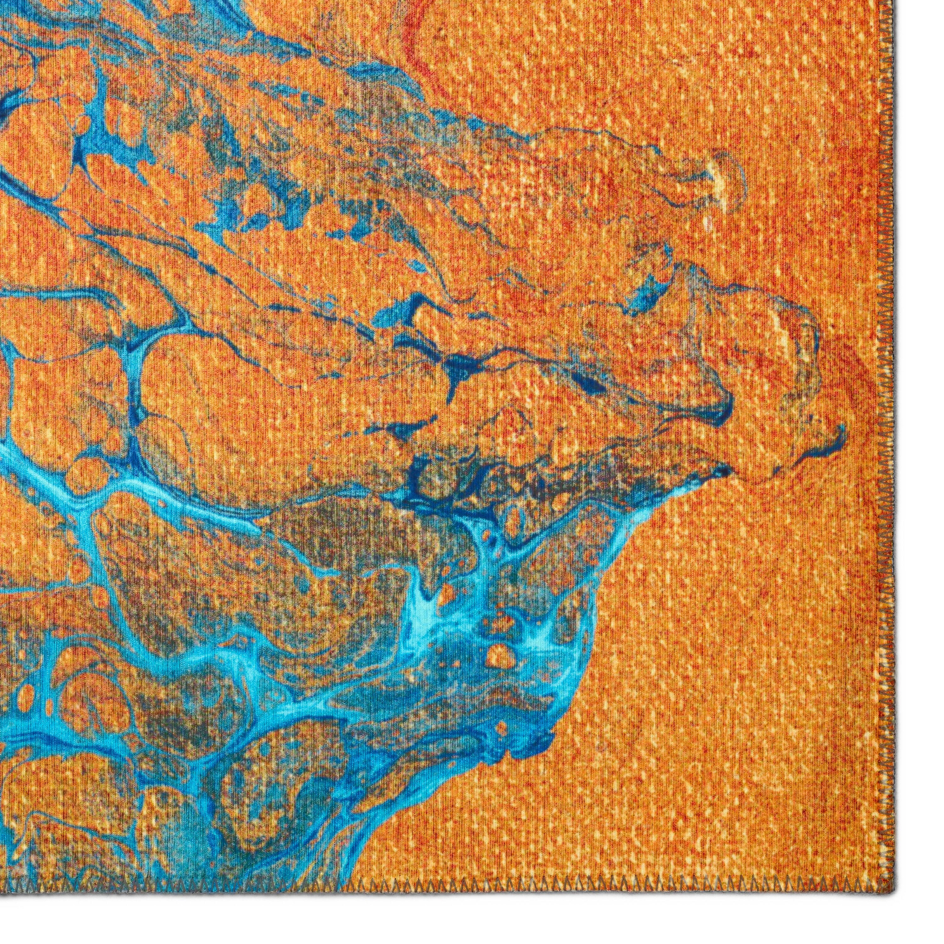 Karina Blue and Orange Abstract 8' Round Chenille Area Rug