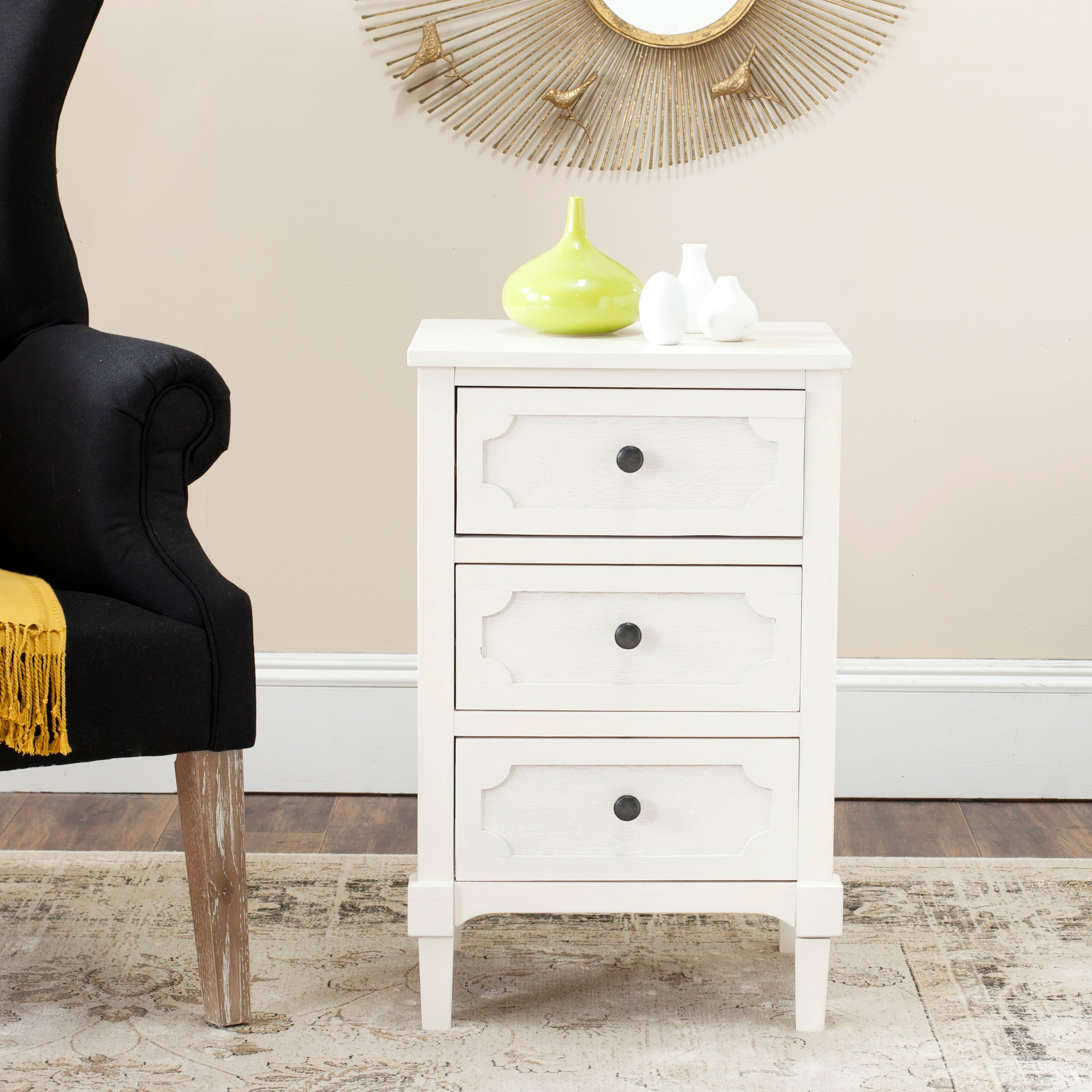 Safavieh AMH5723B Rosaleen 16.9-in W x 26.8-in H White Wood veneer Rectangular Casual End Table with Storage