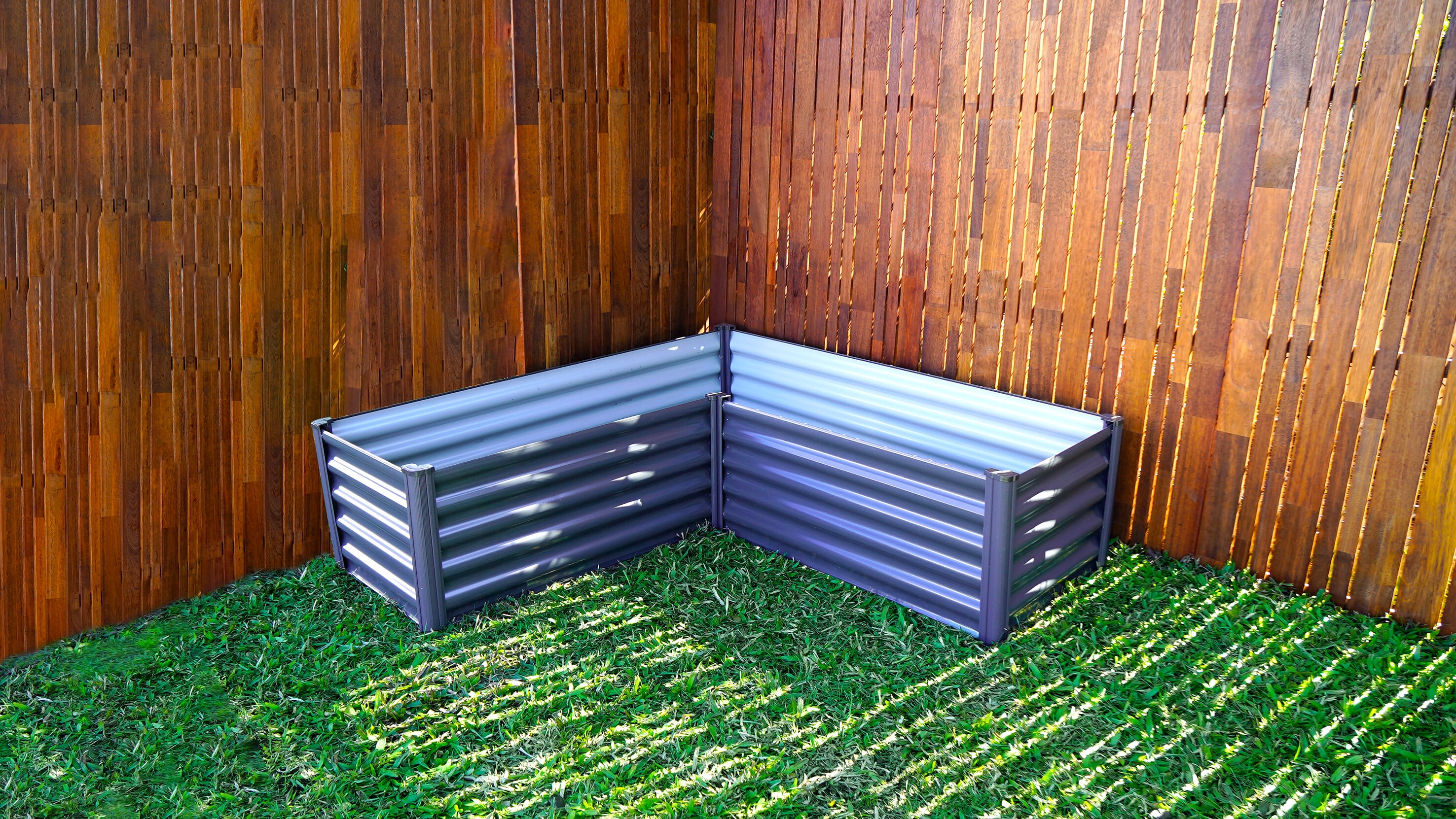 Woodland Gray Galvanized Metal L-Shaped Raised Garden Bed