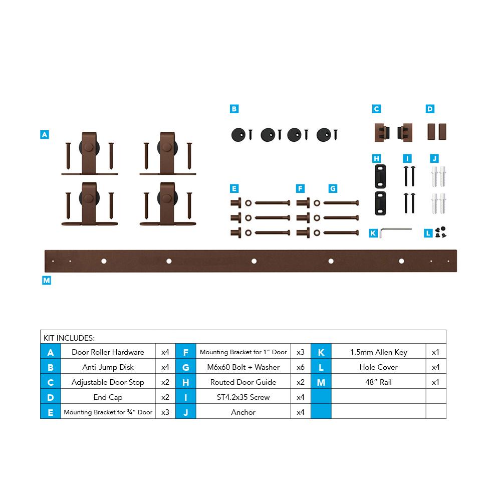 48" Oil-Rubbed Bronze Double Barn Door Hardware Kit
