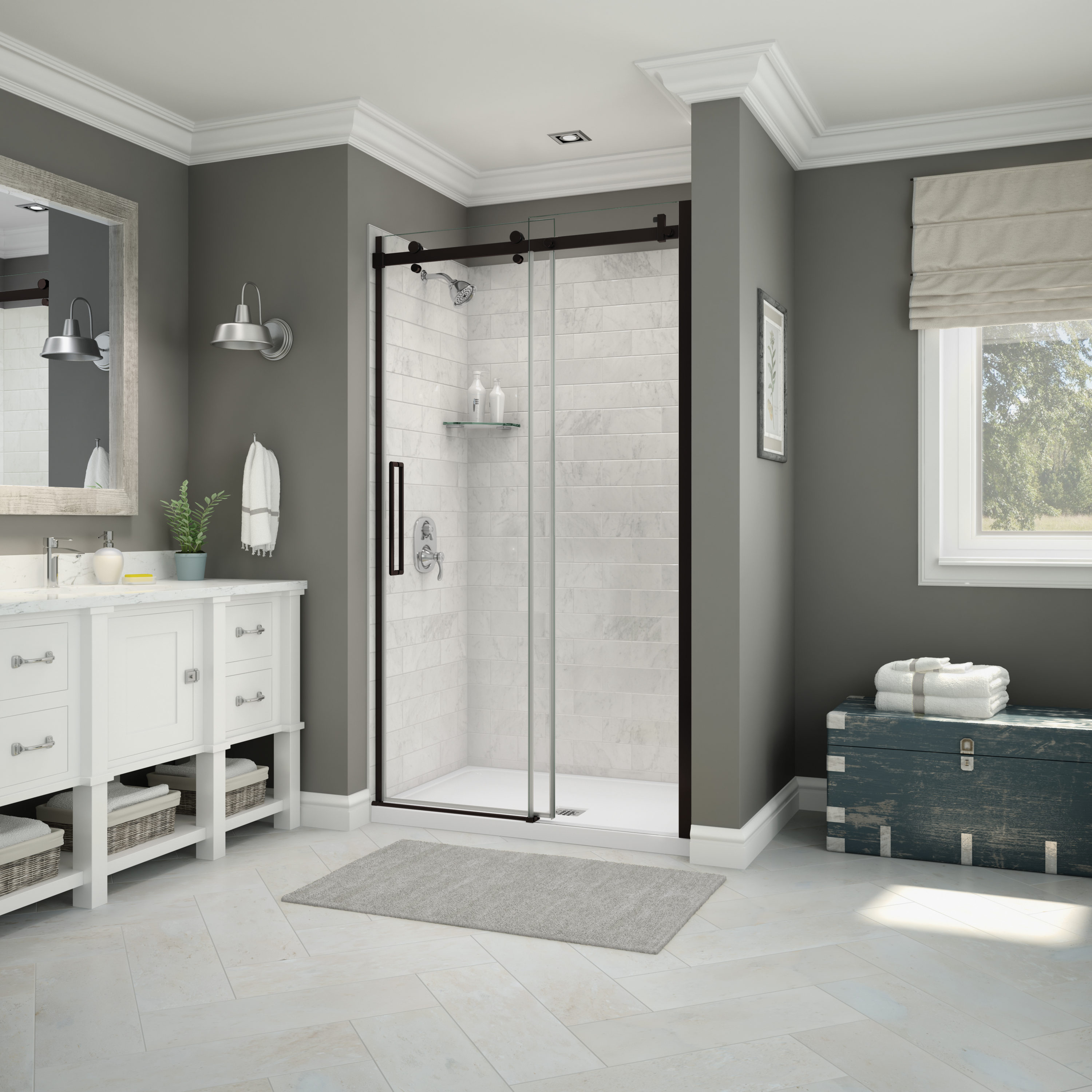 Maax Utile Metro 36 in. W x 80 in. H Direct-to-Stud Fiberglass Shower Wall Set for Corner in Thunder Grey, 2 Panels