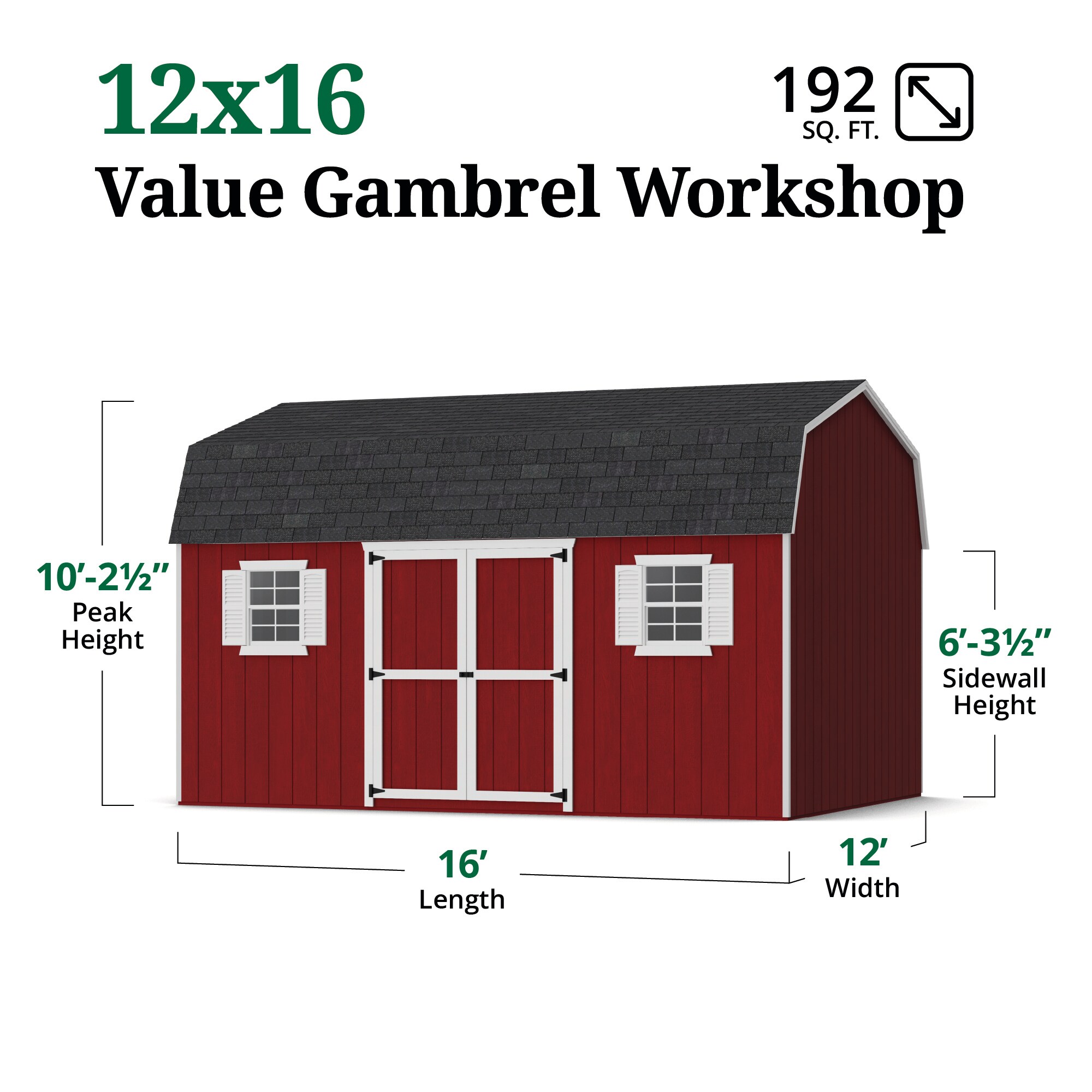 Little Cottage Co 12X16 VGB-6-WS-PC-FK Wood-Storage-Buildings - View #3