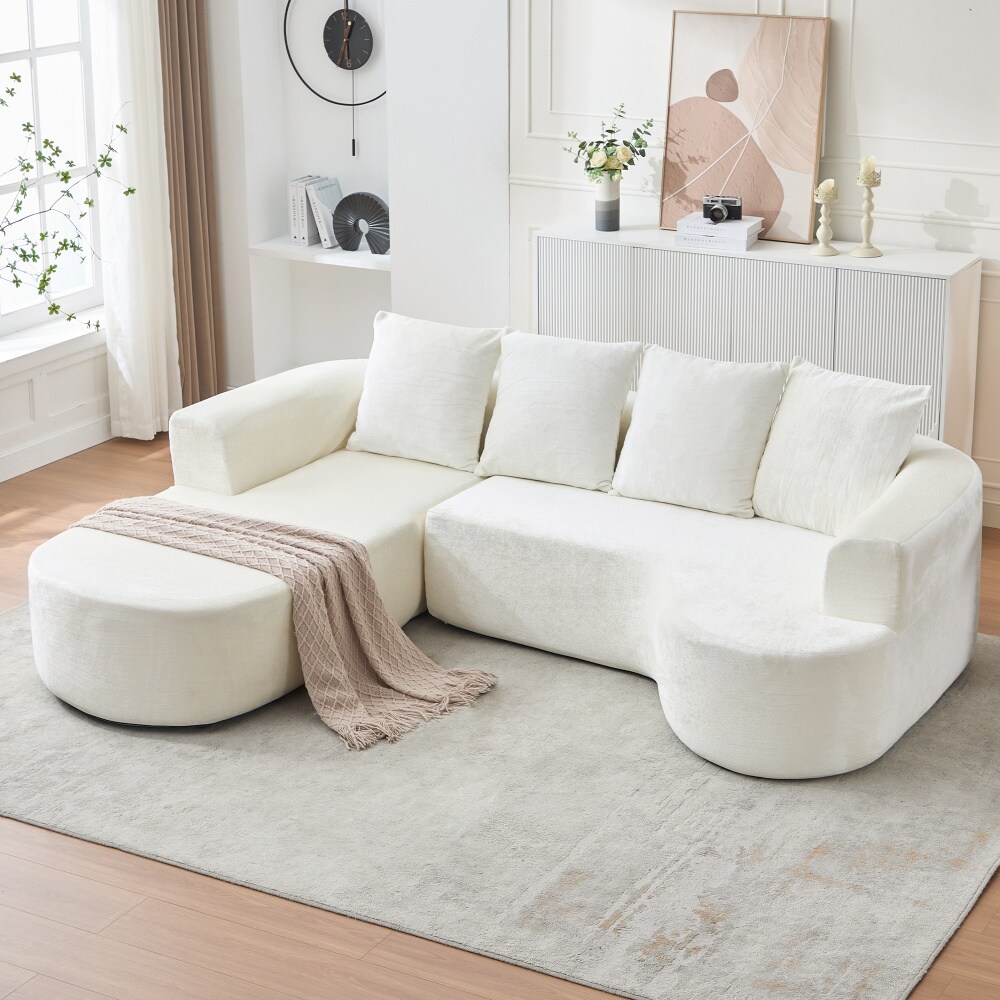 DYHOME - Beige 100 inch Curved L Shaped Sectional Couches with Deep Seat and 4 Pillows Modern Lux...